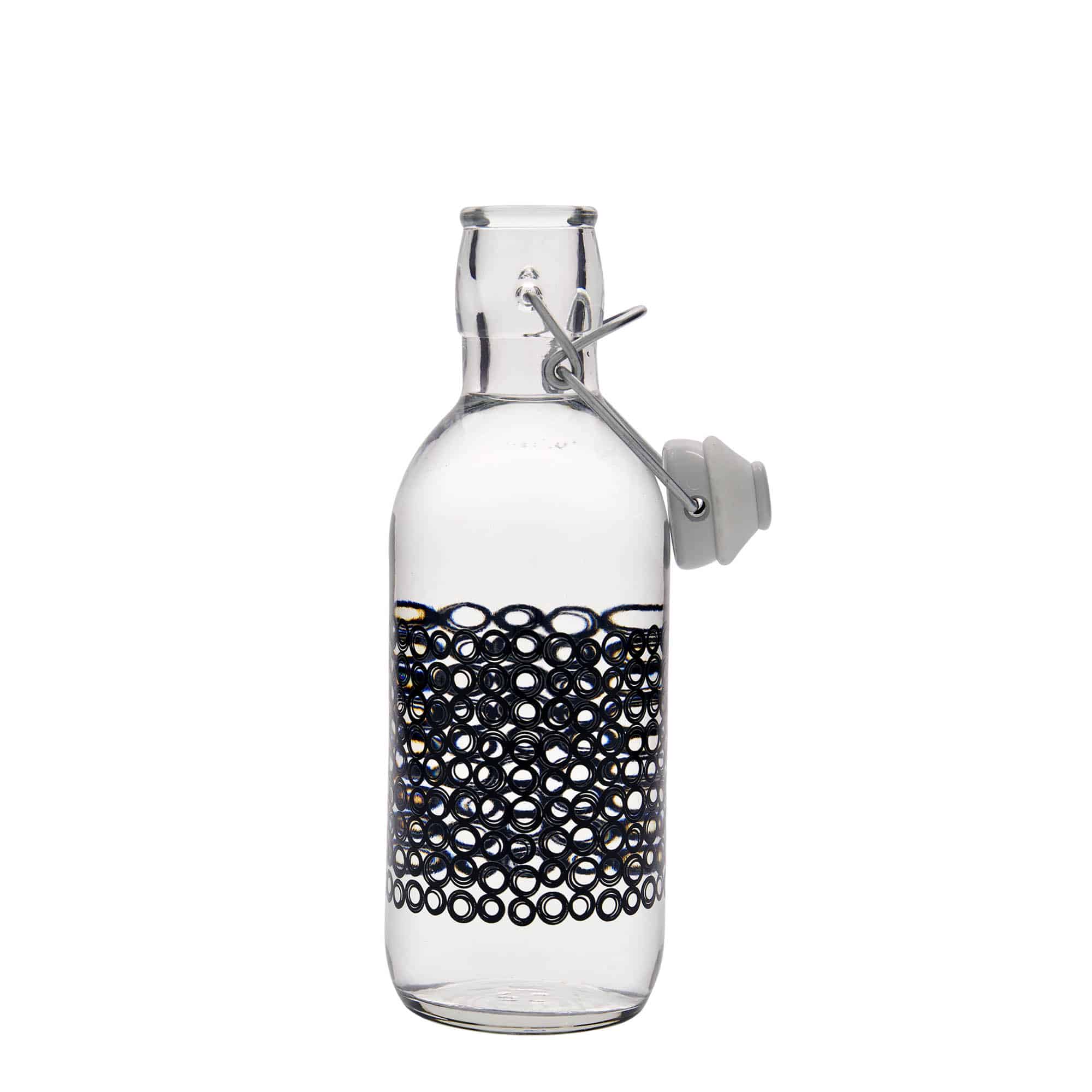500 ml стъклена бутилка „Emilia“, мотив: Circola nero, затваряне: тапа с клипс