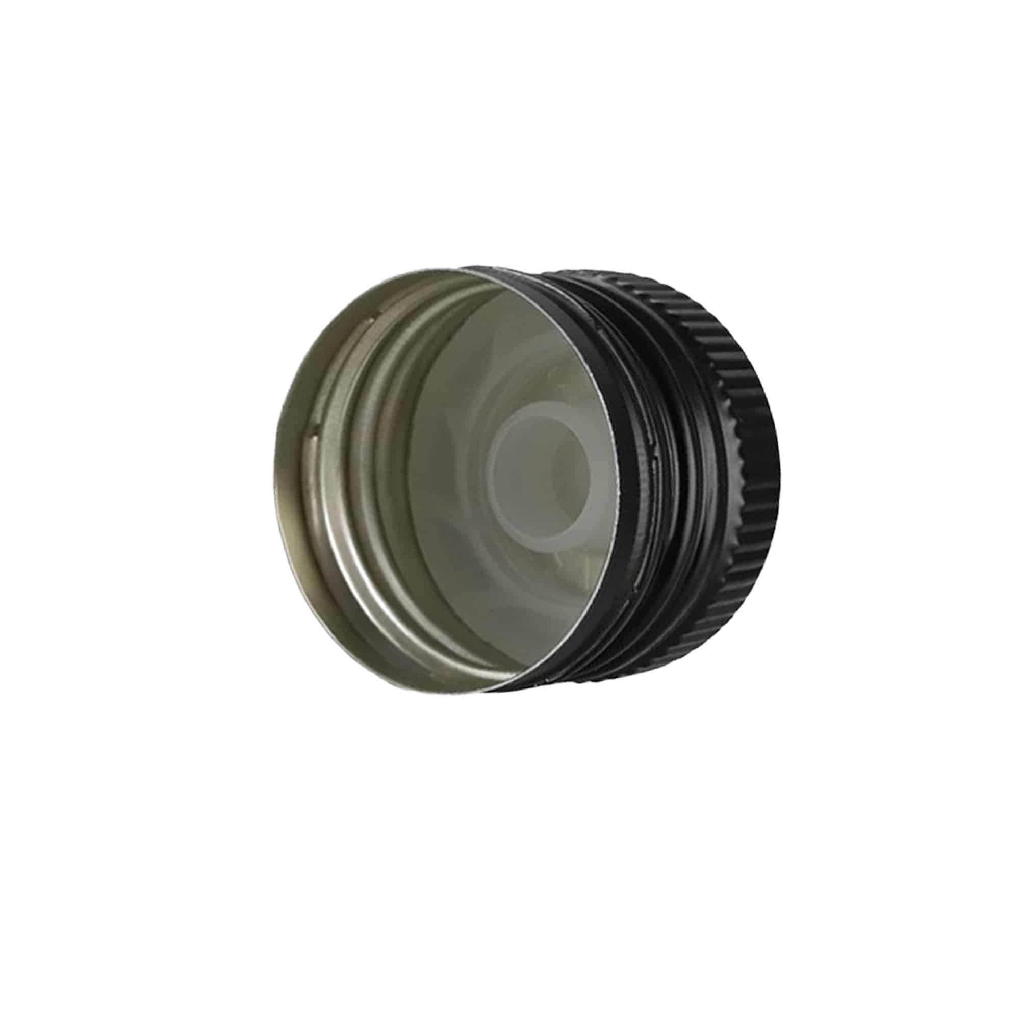 Винтова капачка с изливна вложка, метал-пластмаса, черна, за отвор: PP 31,5