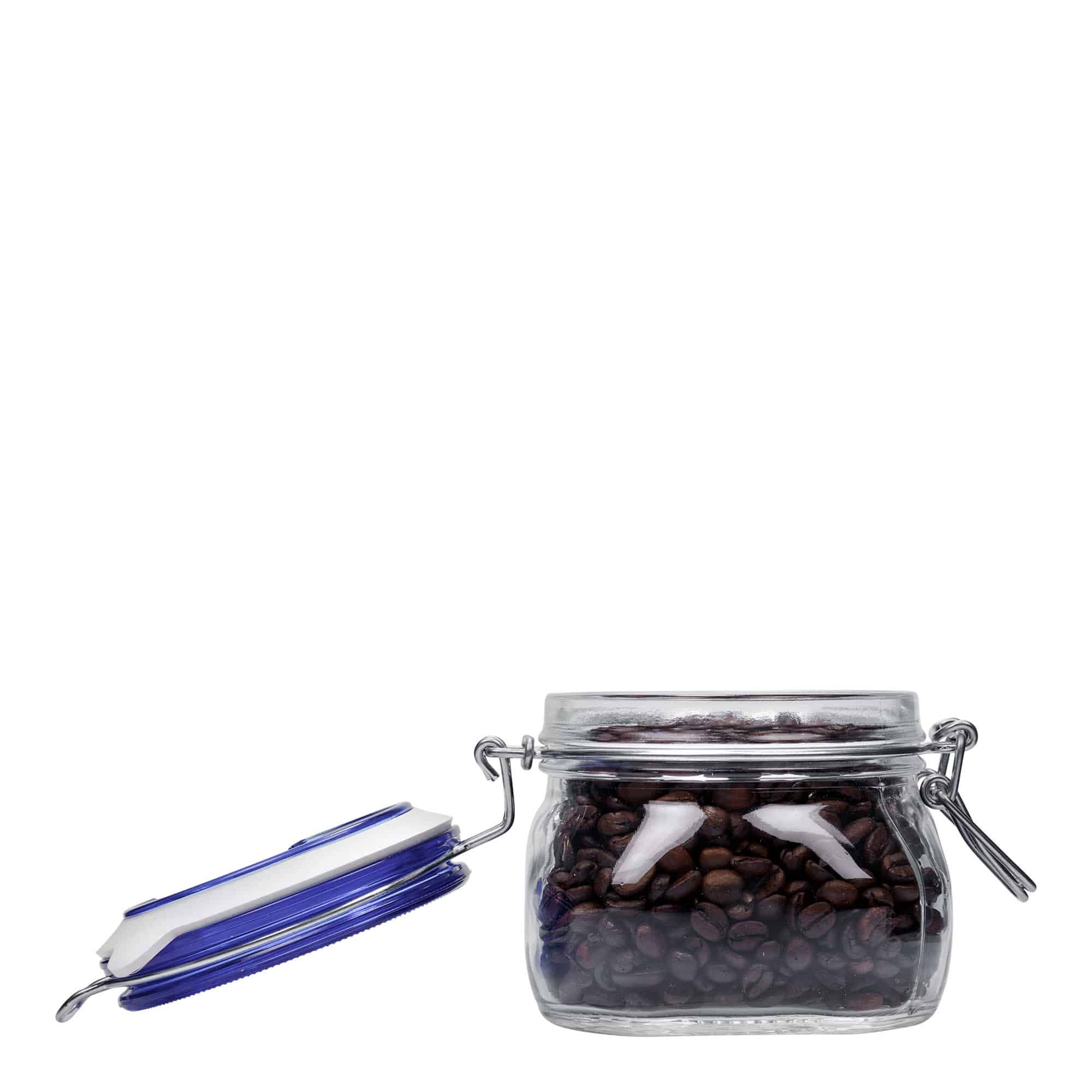 500 мл стъклен буркан с метален скобен капак 'Fido' син капак, квадратен, отвор: метален скобен затвор 500 мл стъклен буркан с метален скобен капак 'Fido' син капак, квадратен, отвор: метален скобен затвор