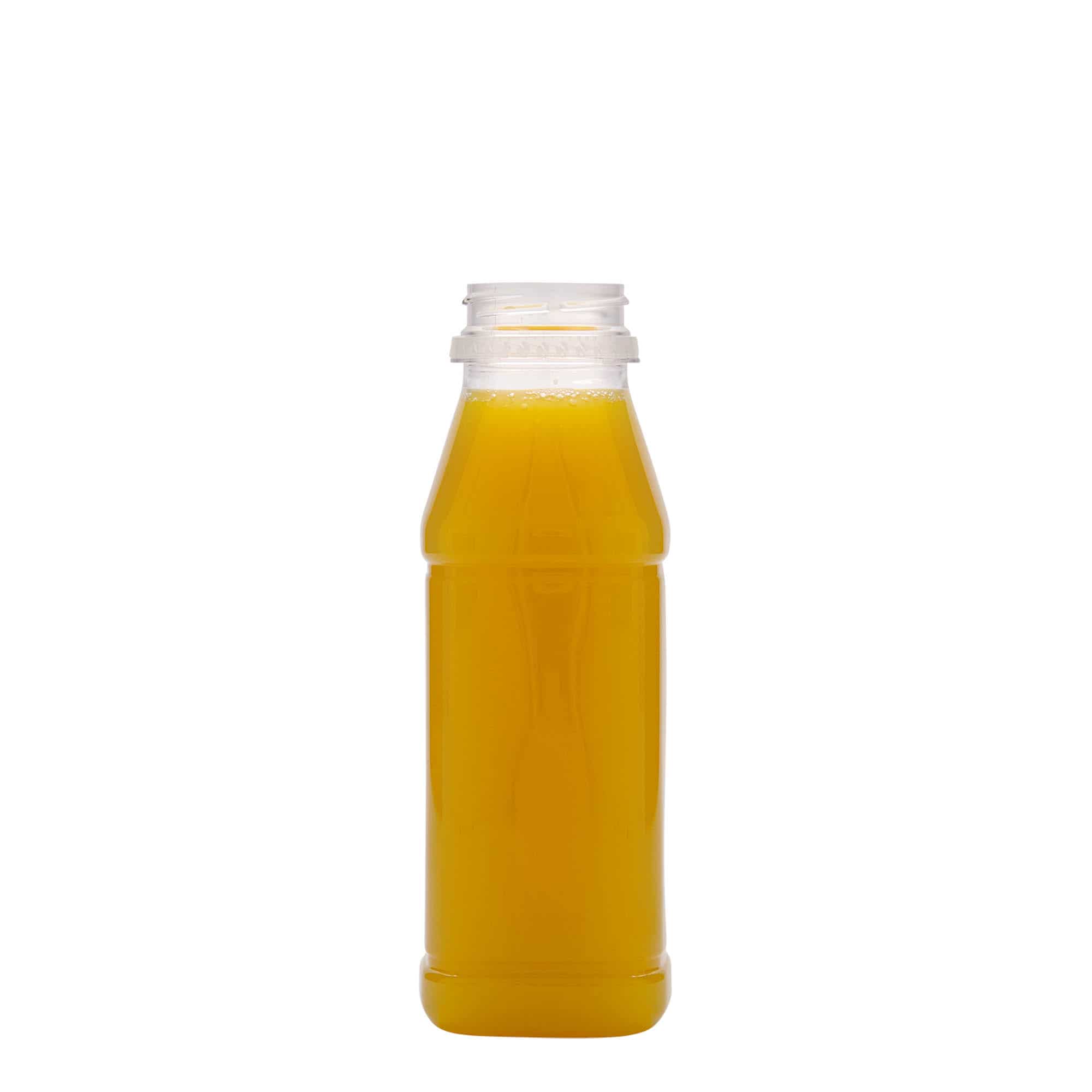 330 ml PET бутилка за мляко и сок „Carré“, квадратна, пластмасова, затваряне: 38 mm