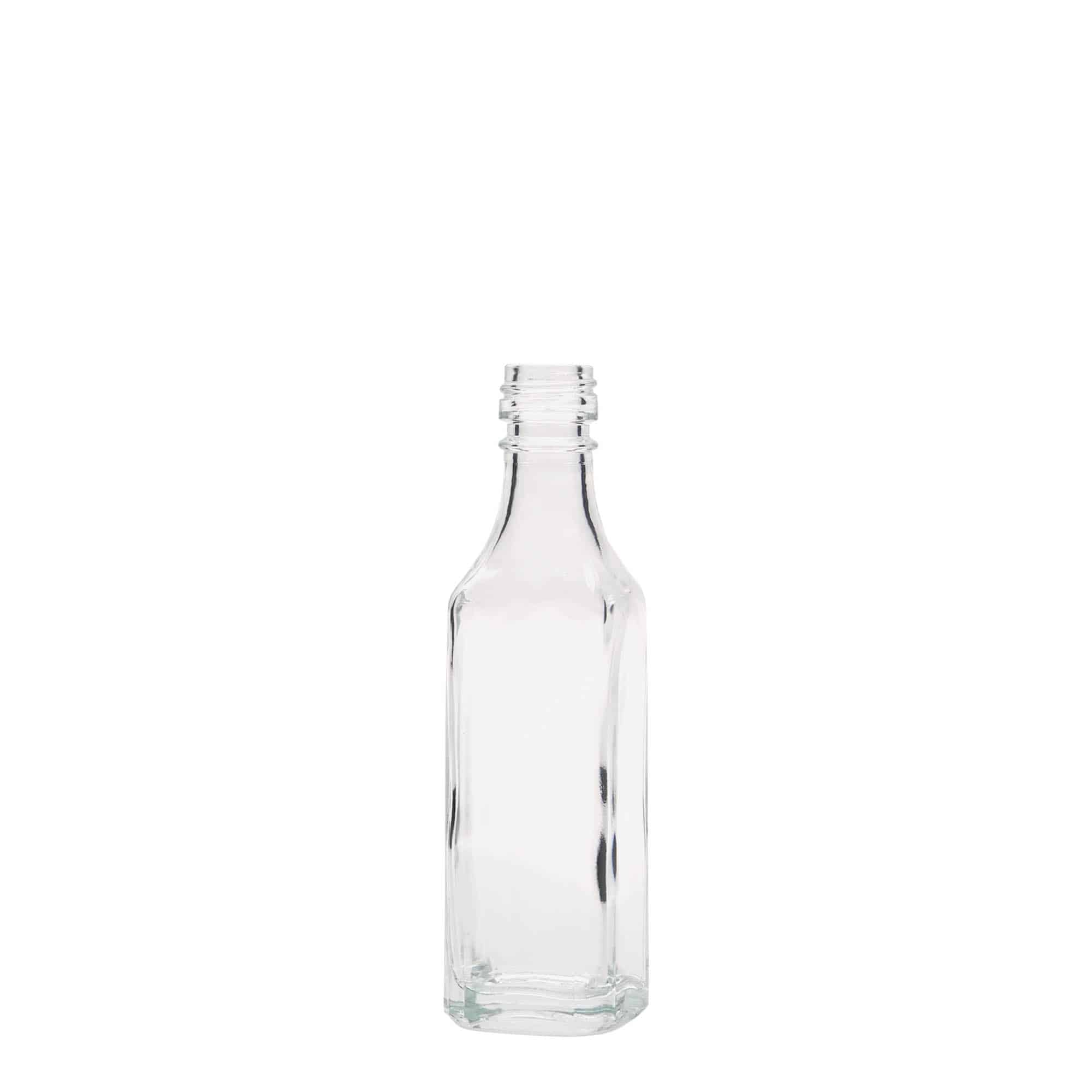 50 ml стъклена бутилка „Siena“, квадратна, затваряне: капачка PP 18