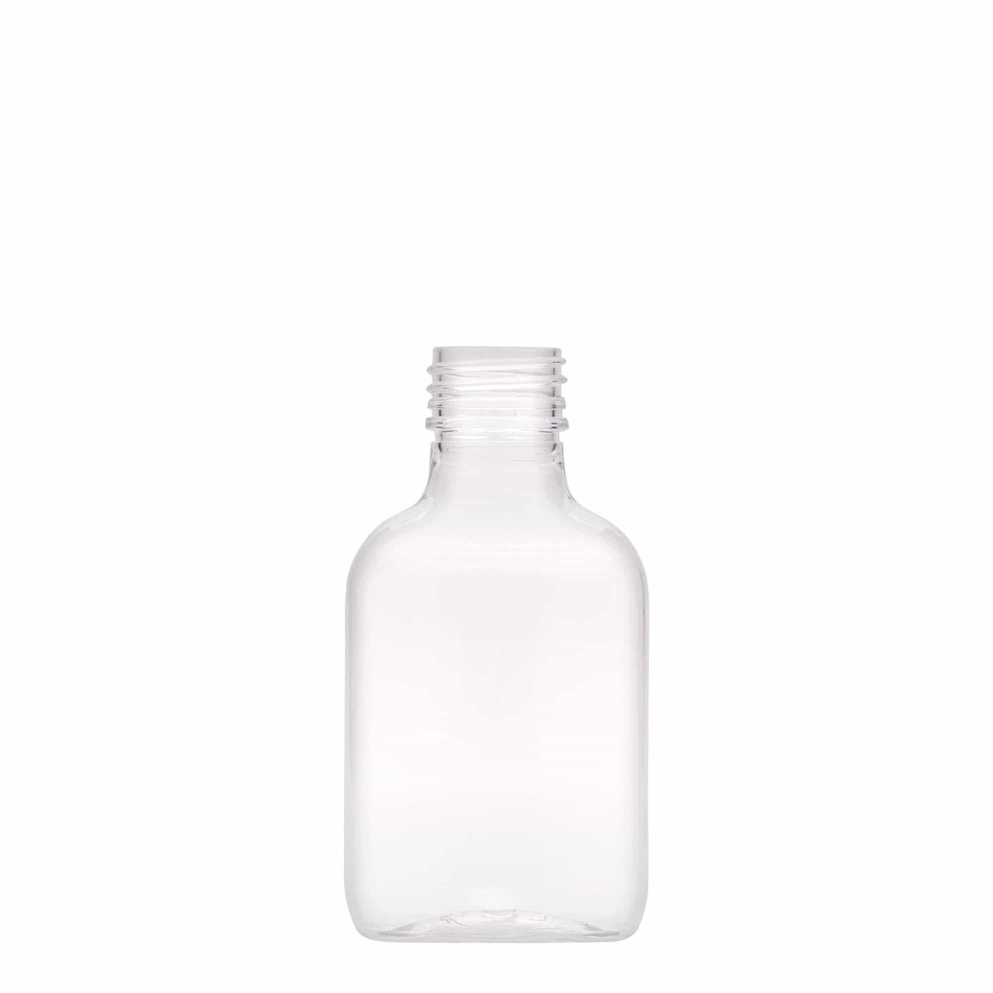100 ml джобна бутилка, овална, PET пластмаса, затваряне: капачка PP 28