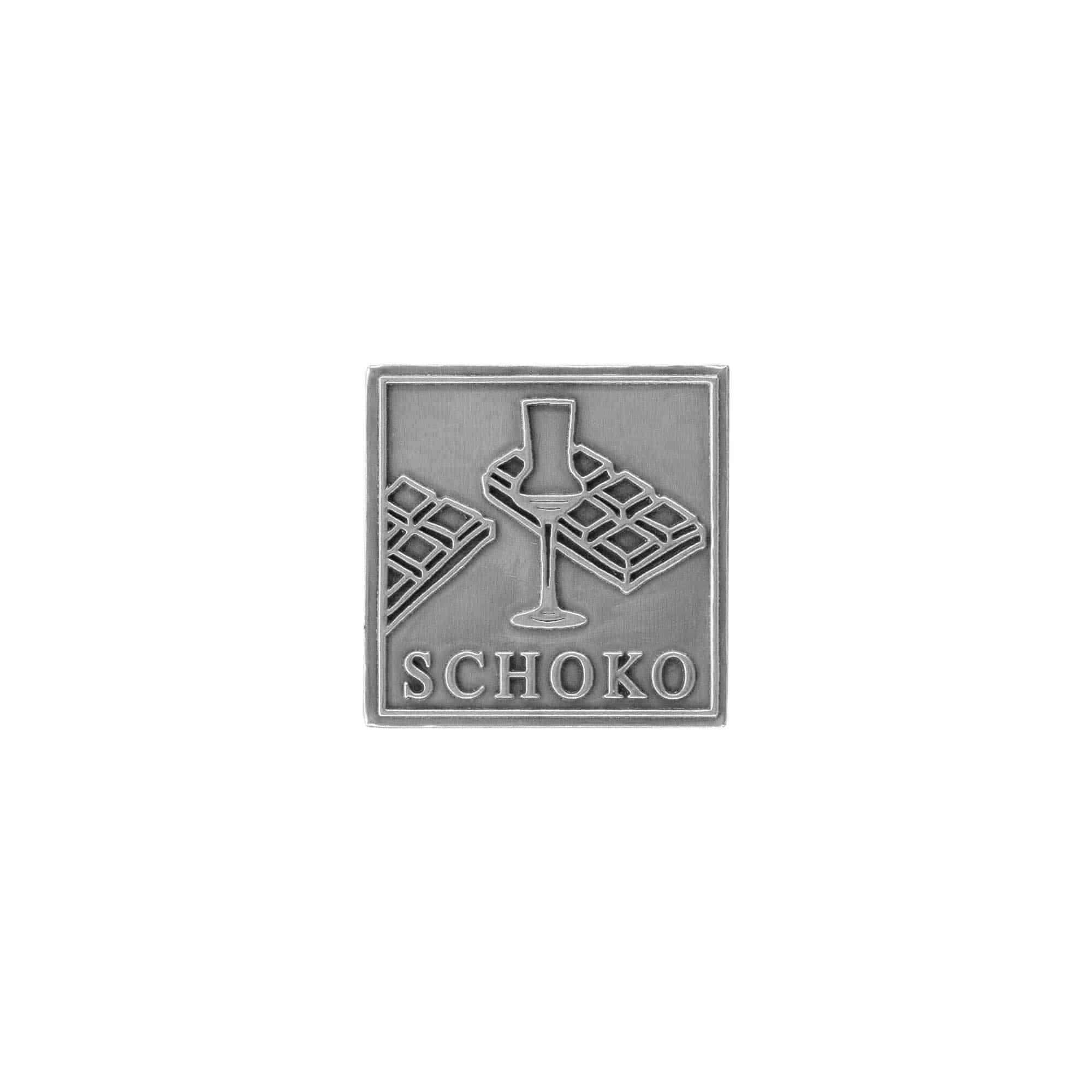 Калаен етикет „Шоко“, квадратен, метален, сребрист