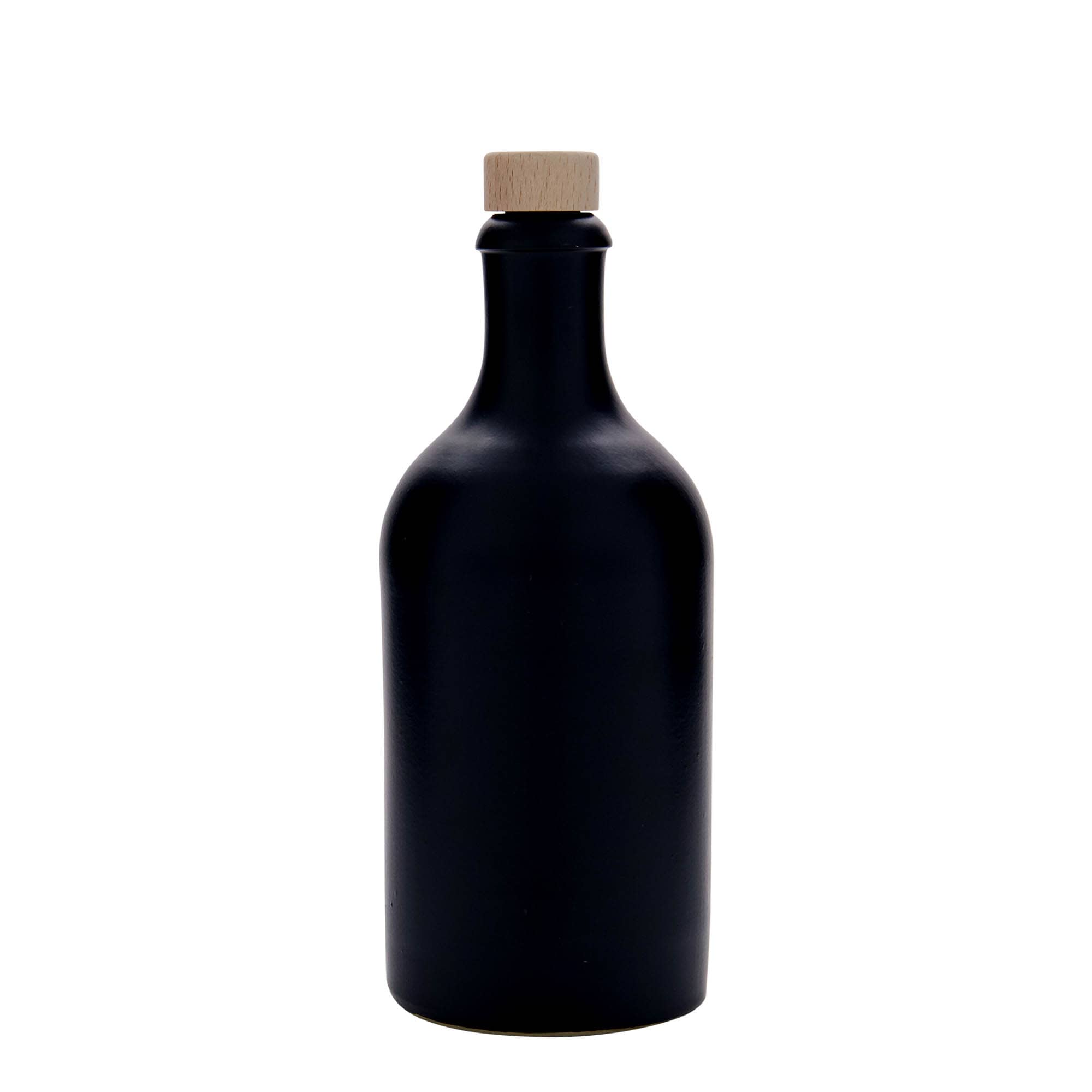 500 ml бутилка, каменна керамика, черна, затваряне: коркова тапа