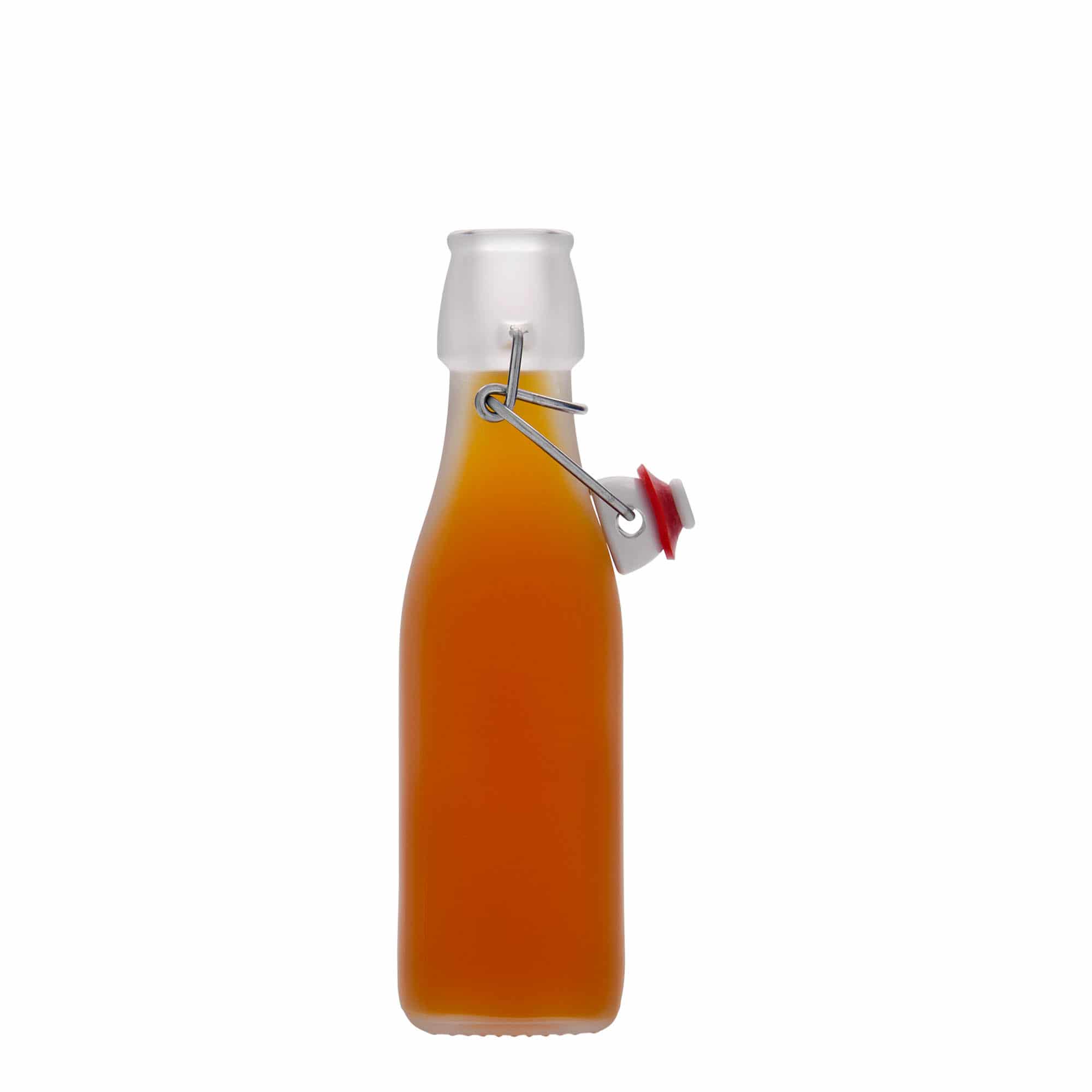250 ml стъклена бутилка „Swing“, квадратна, бяла, затваряне: тапа с клипс