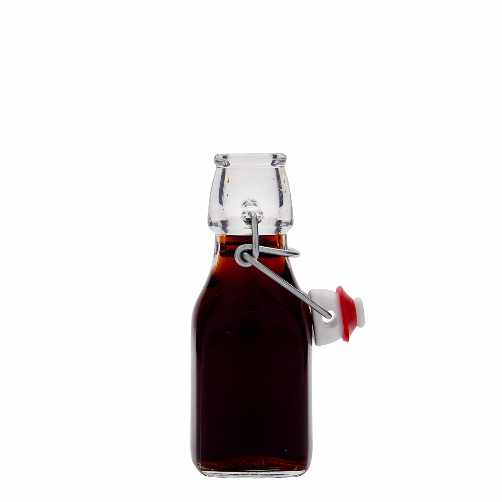 125 ml стъклена бутилка „Swing“, квадратна, затваряне: тапа с клипс