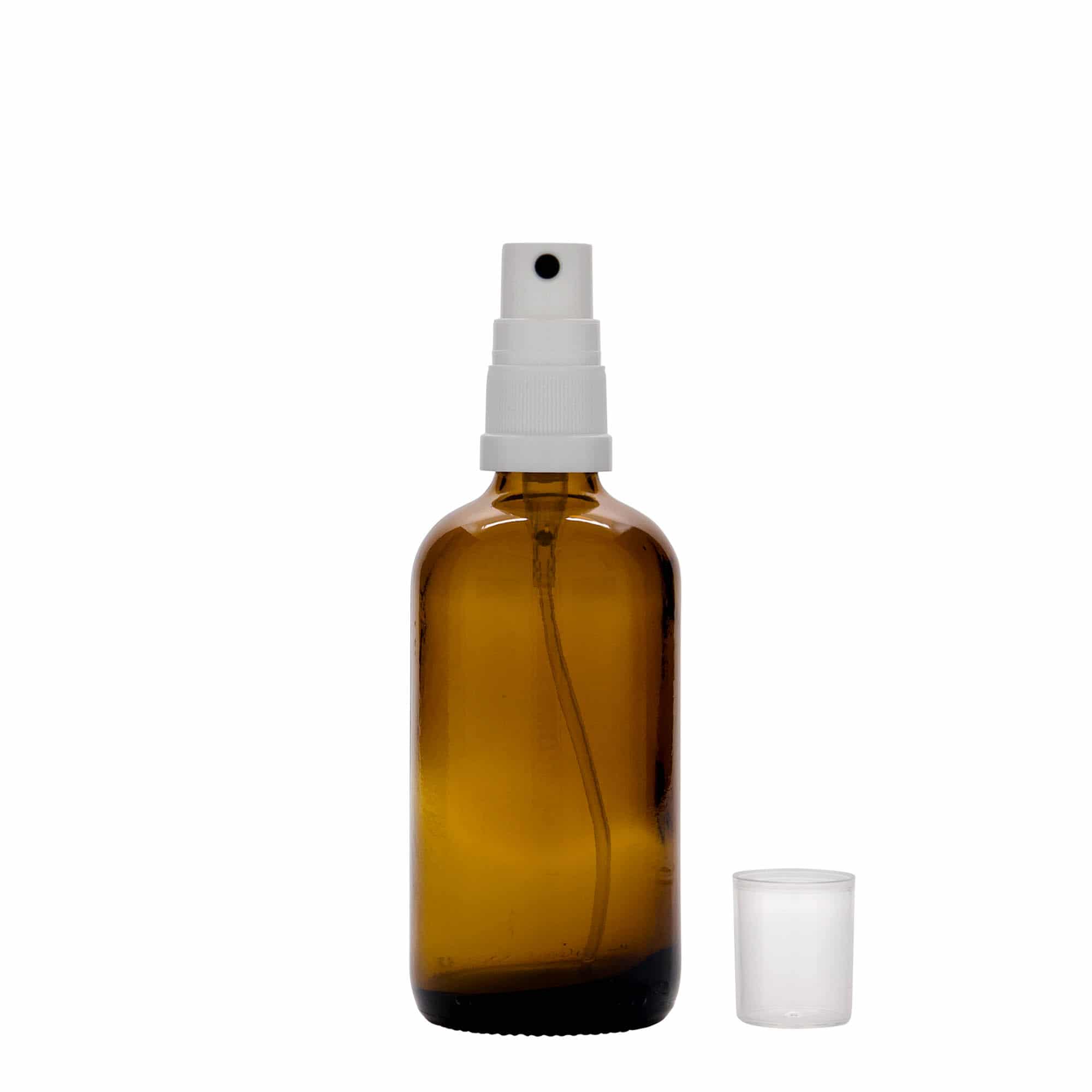 100 ml спрей бутилка за лекарства, стъклена, кафява, затваряне: винтова капачка с резба DIN 18
