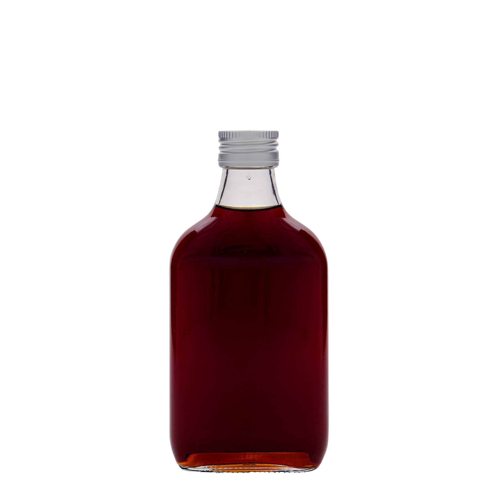 200 ml джобна бутилка, правоъгълна, стъклена, затваряне: капачка PP 28