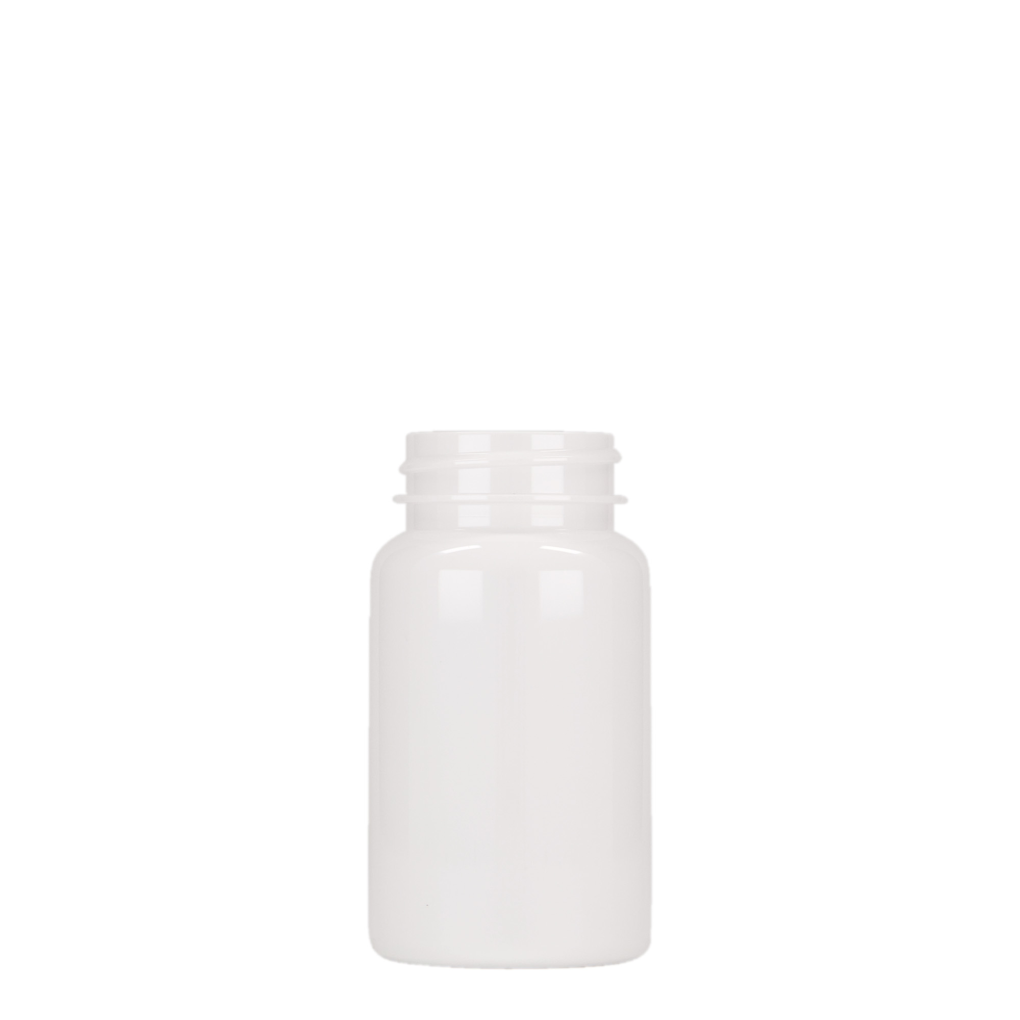 100 ml PET буркан за лекарства, пластмасов, бял, затваряне: винтова капачка GPI 38/400