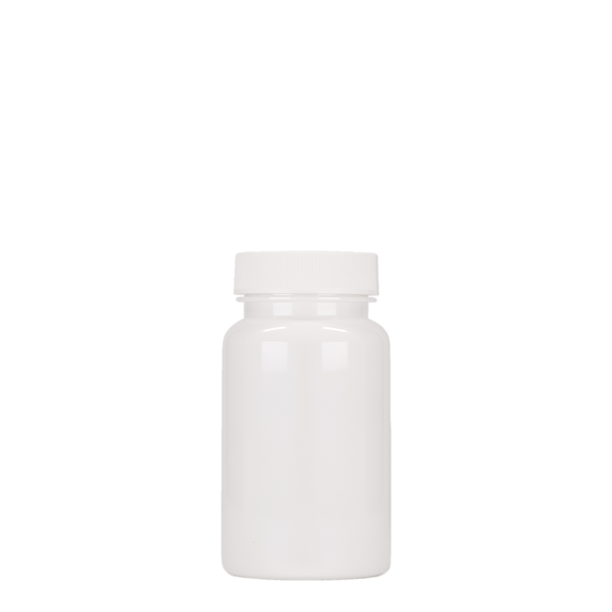 100 ml PET буркан за лекарства, пластмасов, бял, затваряне: винтова капачка 38/400
