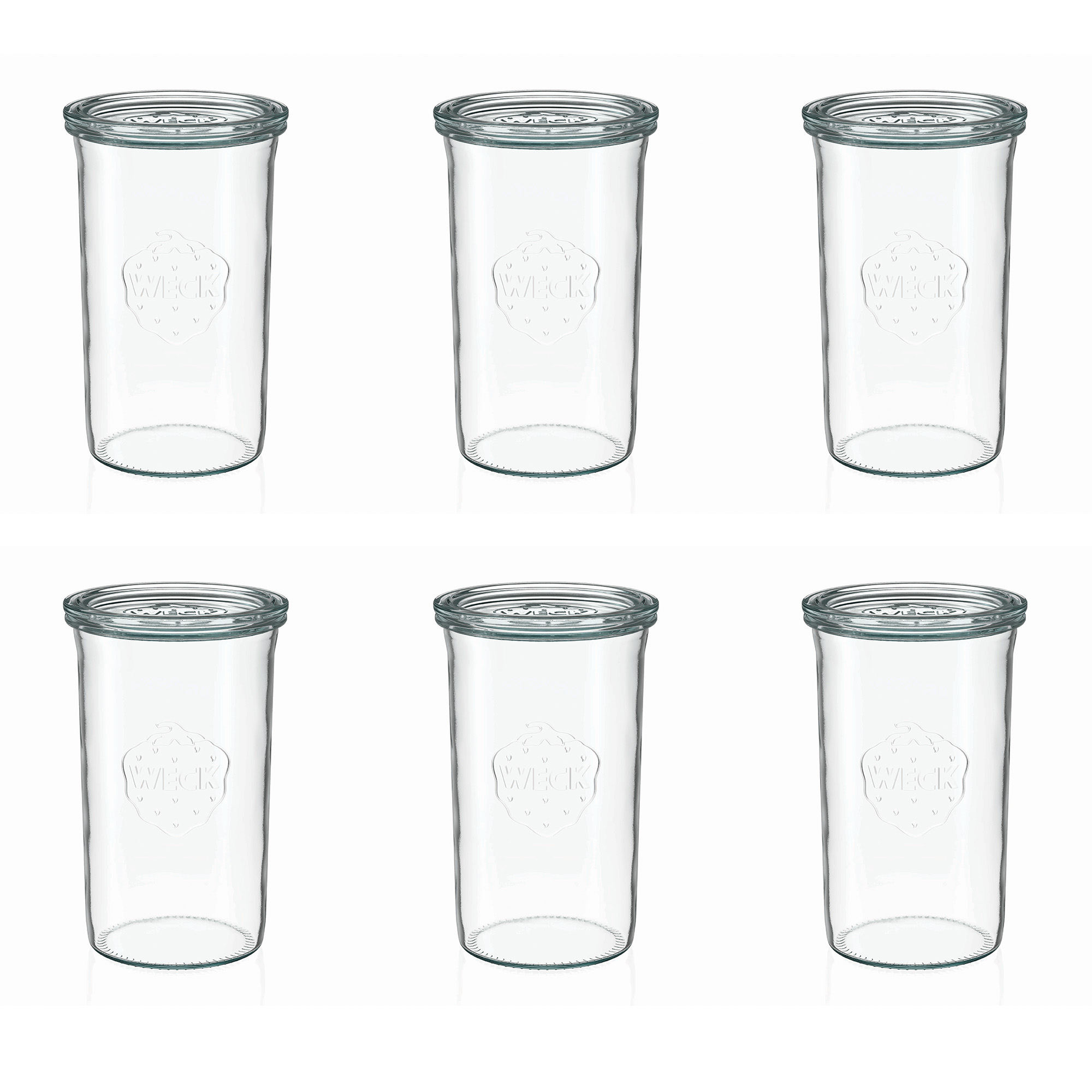 6x 1000 ml стъклен буркан WECK с широко гърло със стъклен капак RR 100