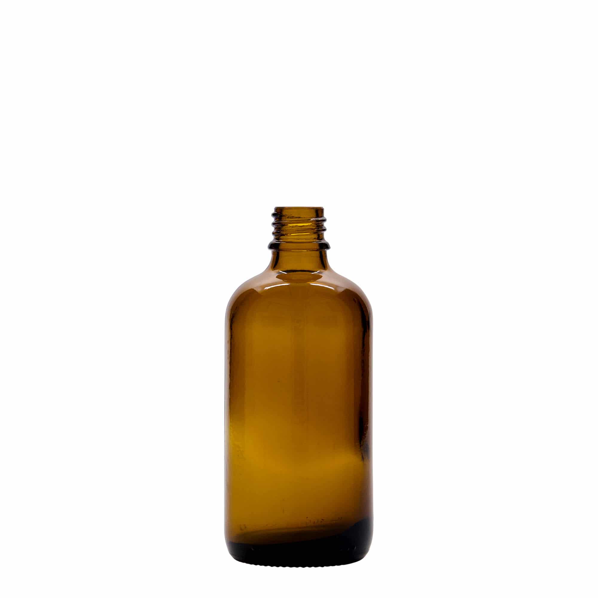 100 ml спрей бутилка за лекарства, стъклена, кафява, затваряне: винтова капачка с резба DIN 18