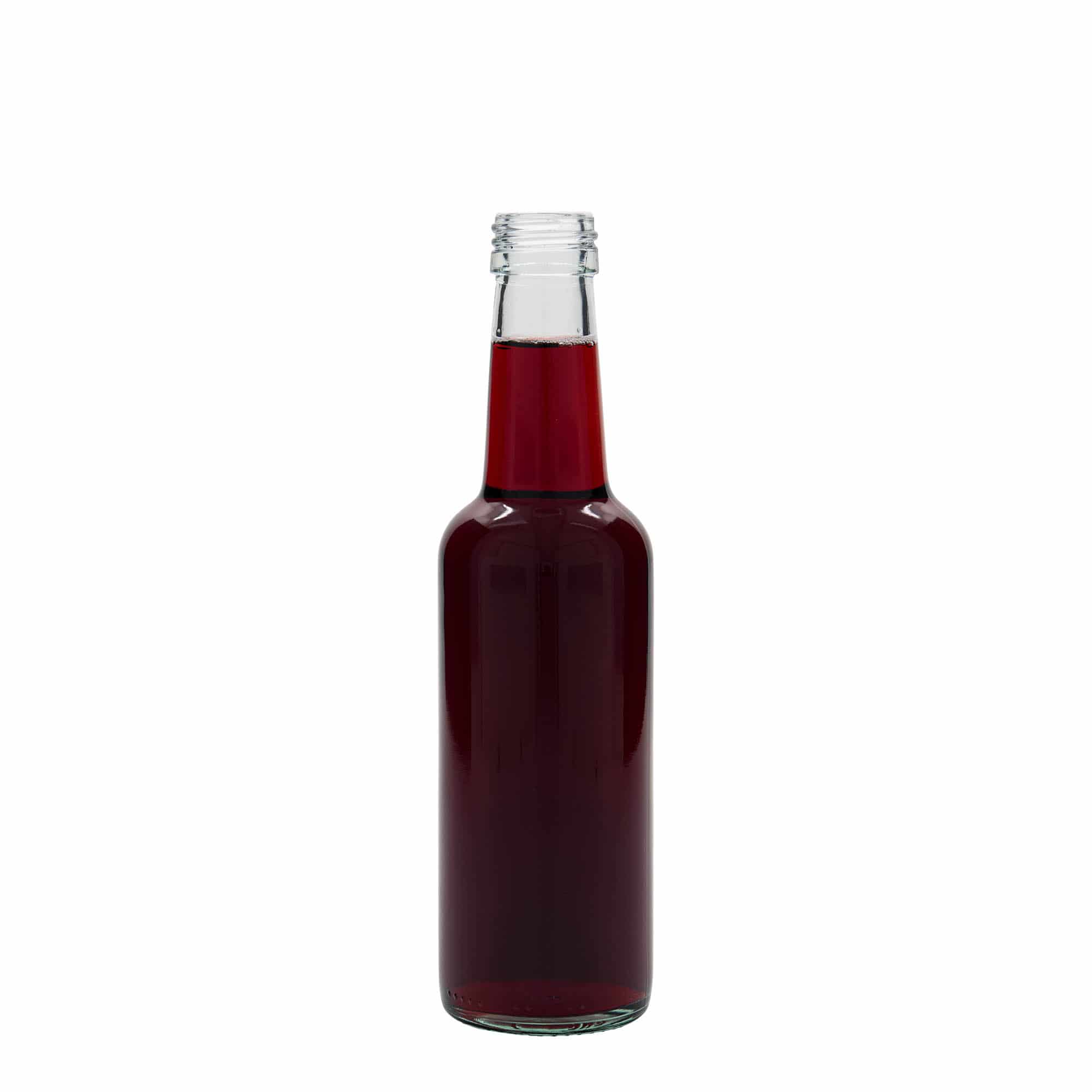 250 ml стъклена бутилка с право гърло, затваряне: капачка PP 28
