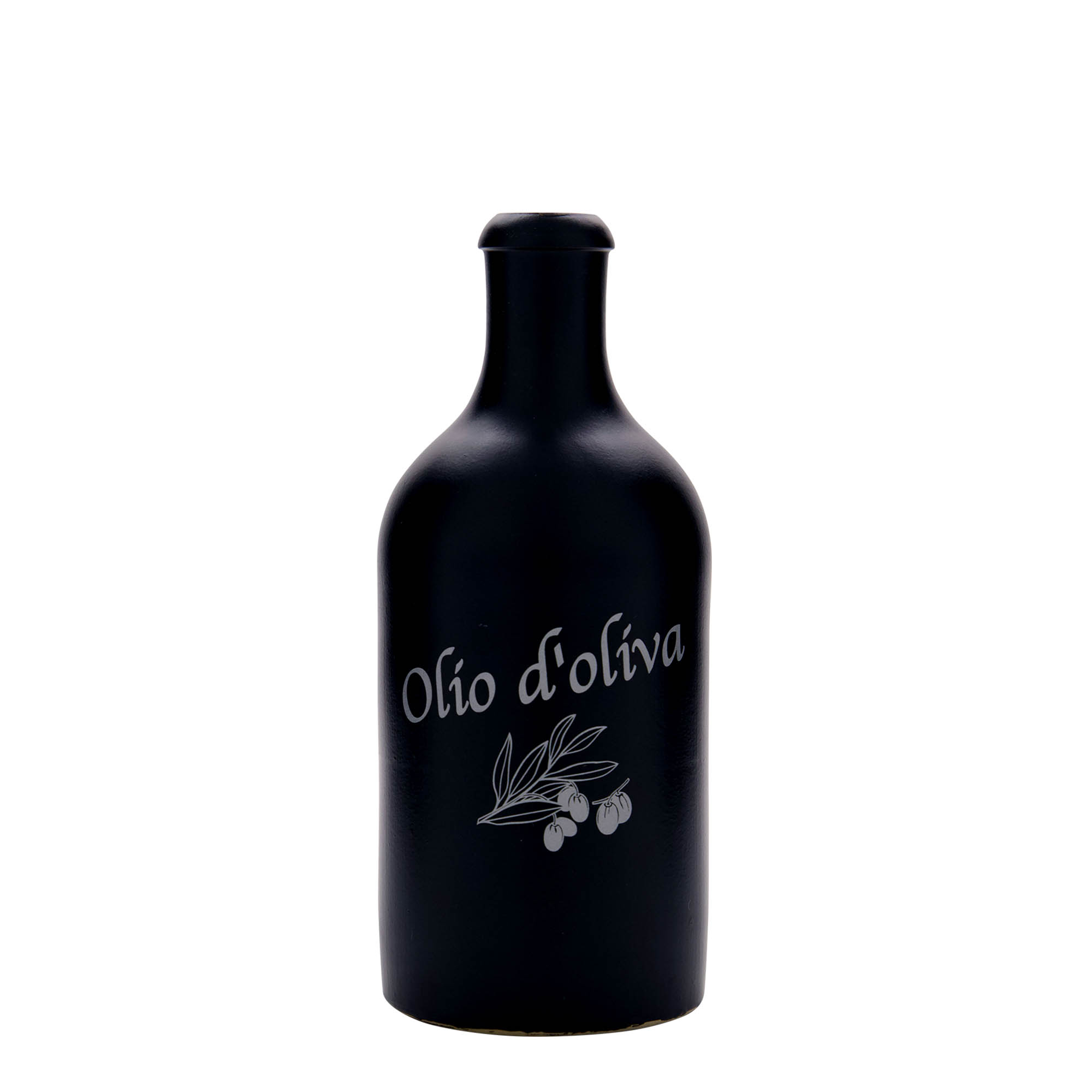 500 мл глинен кана, мотив: Olio d'Oliva, каменна керамика, черен, гърло: корк
