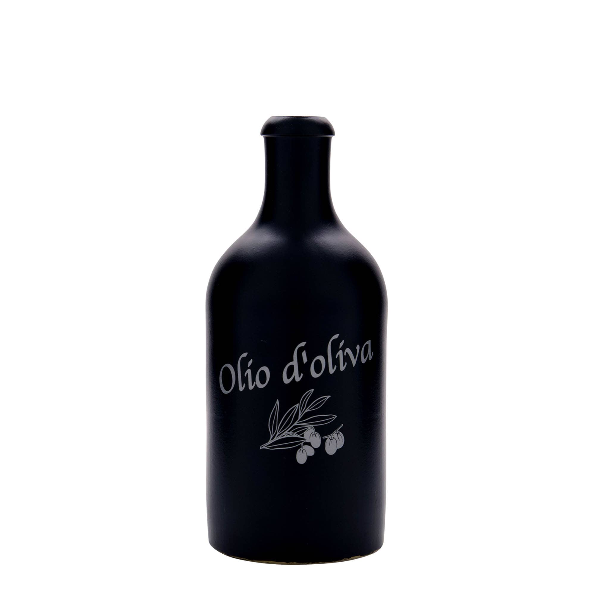 500 мл глинен кана, мотив: Olio d'Oliva, каменна керамика, черен, гърло: корк
