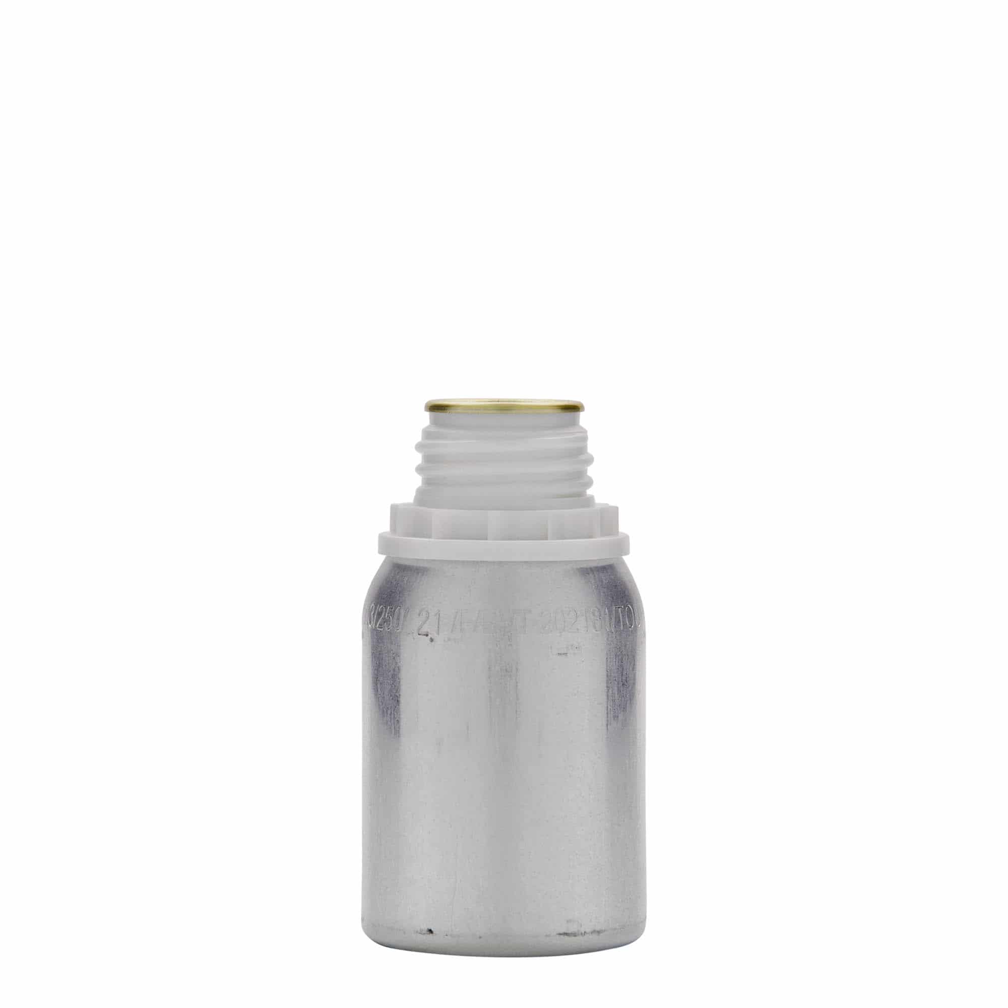 125 ml алуминиева бутилка, метална, сребриста, затваряне: винтова капачка с резба DIN 32