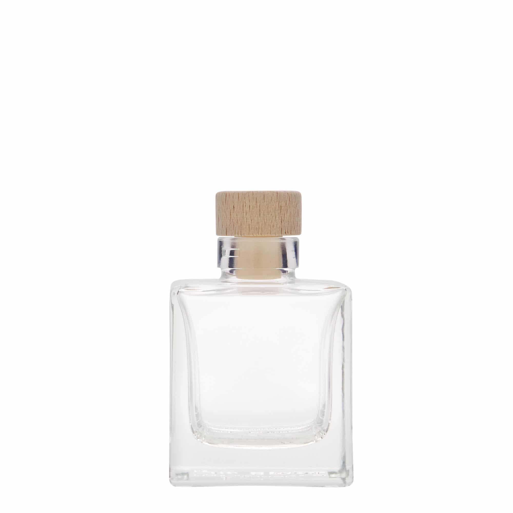 100 ml стъклена бутилка „Cube“, квадратна, затваряне: коркова тапа