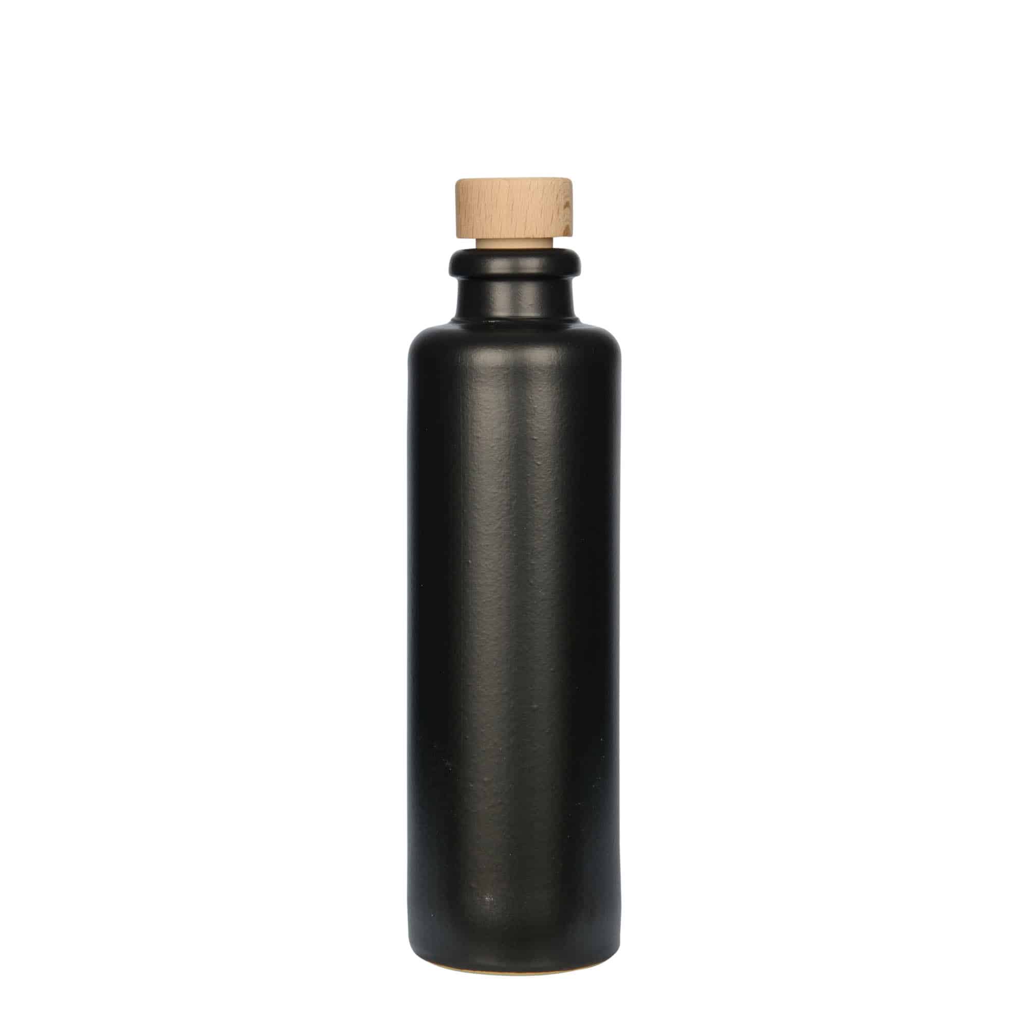 200 ml бутилка, каменна керамика, черна, затваряне: коркова тапа
