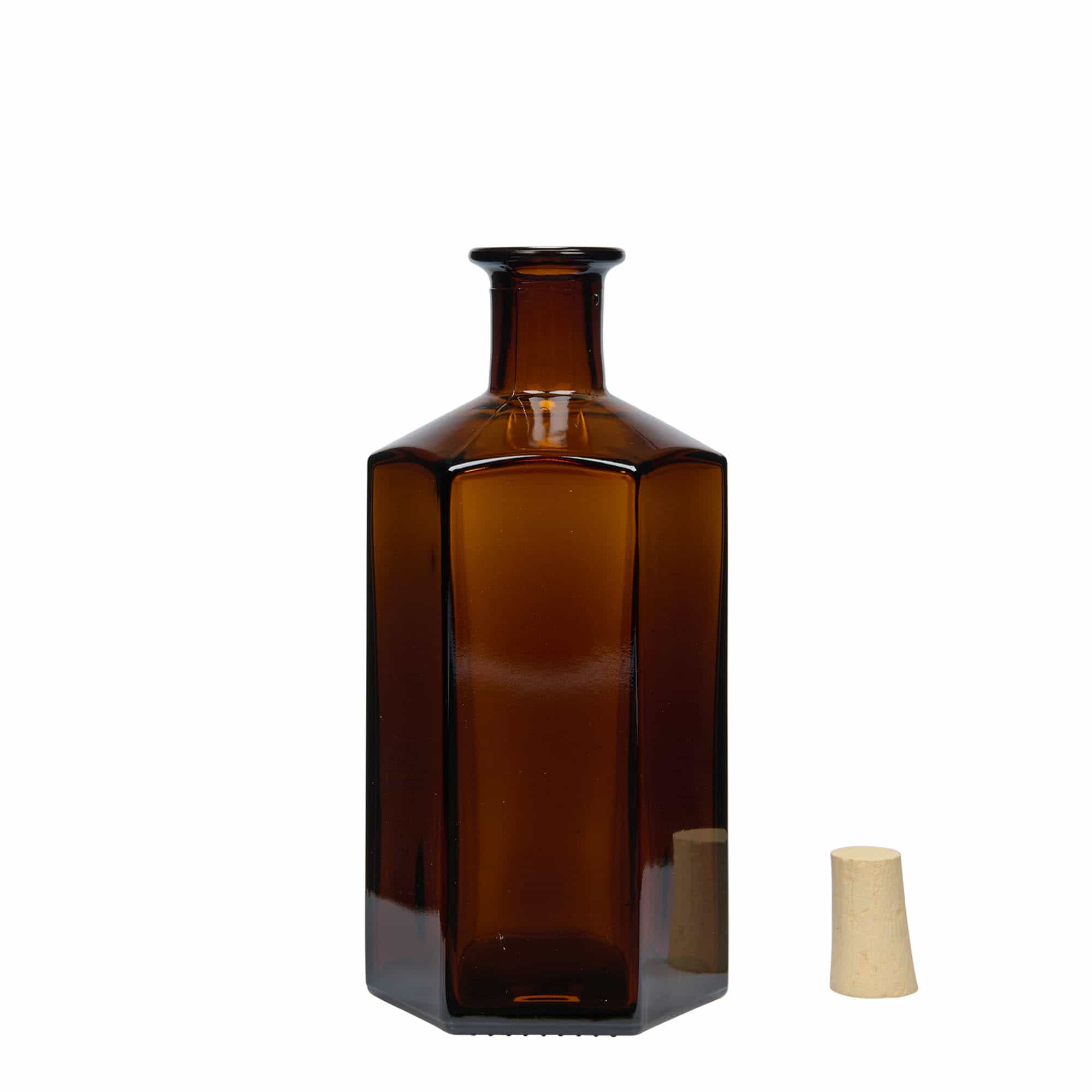 Стъклена бутилка от 500 ml Аптека „Jimmy“. шестоъгълна. кафява. Устие: корк