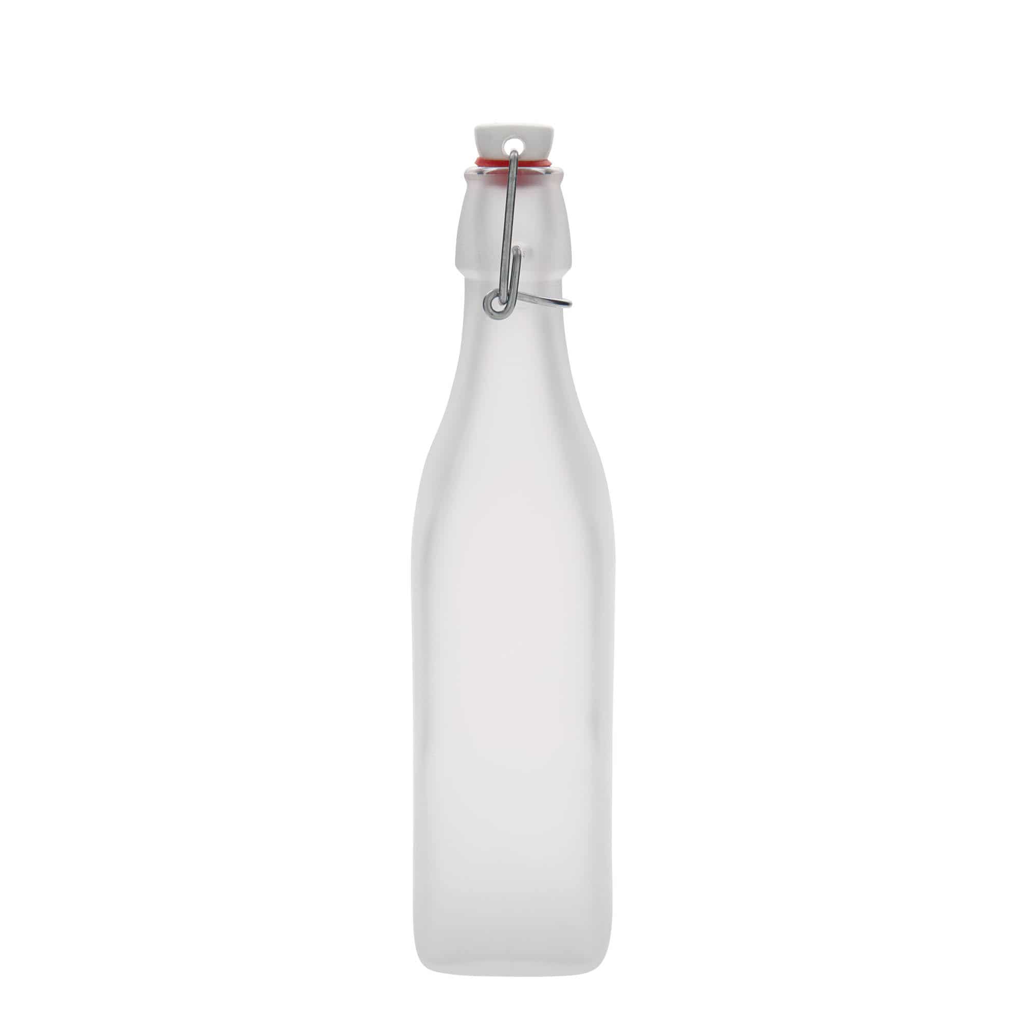 500 ml стъклена бутилка „Swing“, квадратна, бяла, затваряне: тапа с клипс