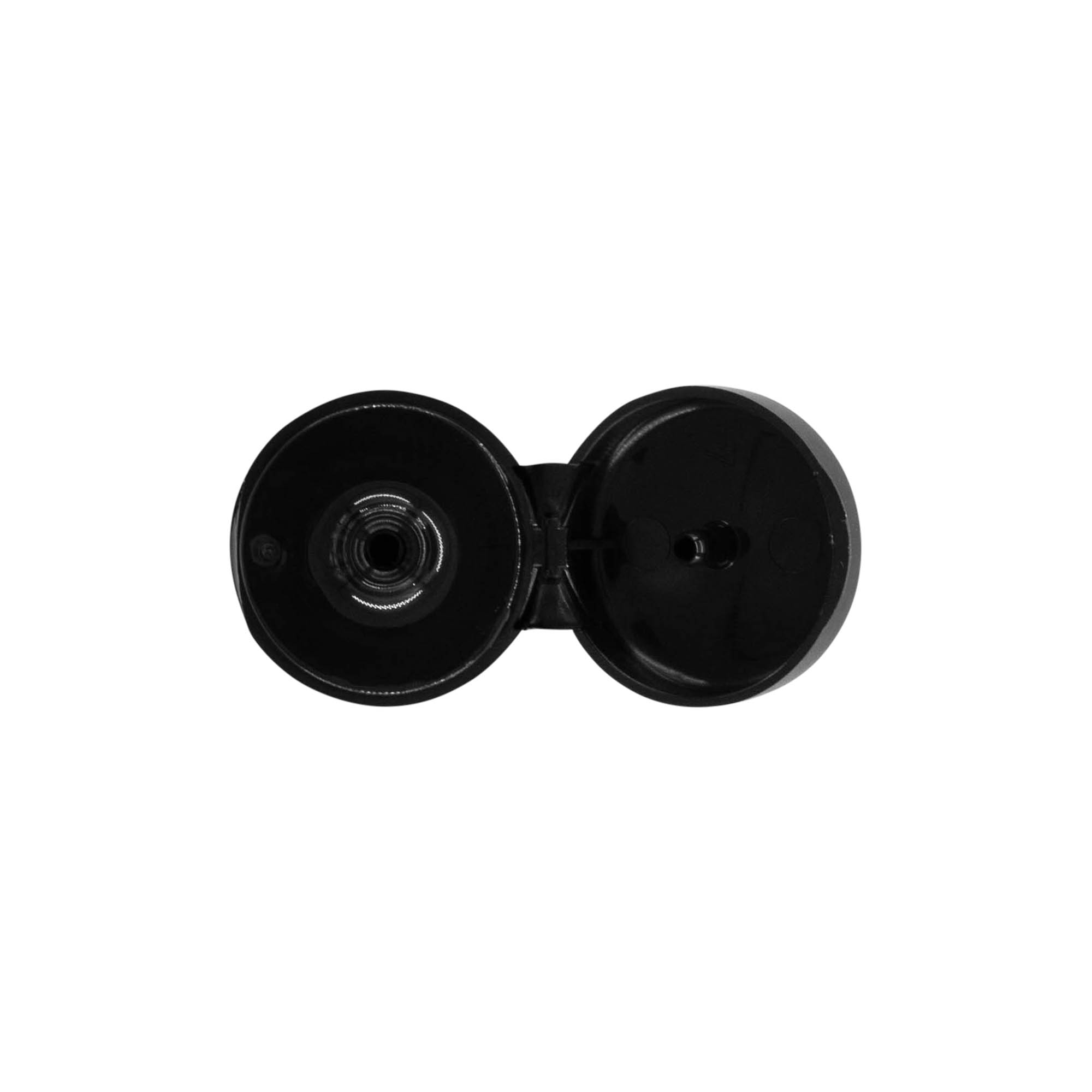 Винтова капачка с панта, PP пластмаса, черна, за отвор: 20/410 Винтова капачка с панта, PP пластмаса, черна, за отвор: 20/410