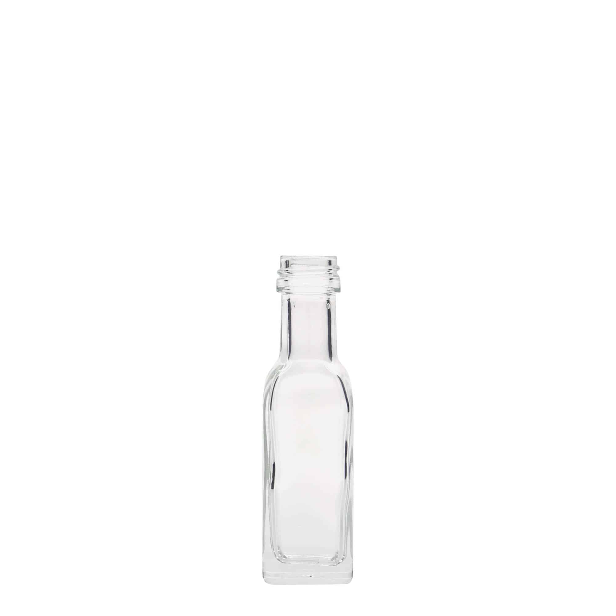 20 ml стъклена бутилка „Marasca“, квадратна, затваряне: капачка PP 18
