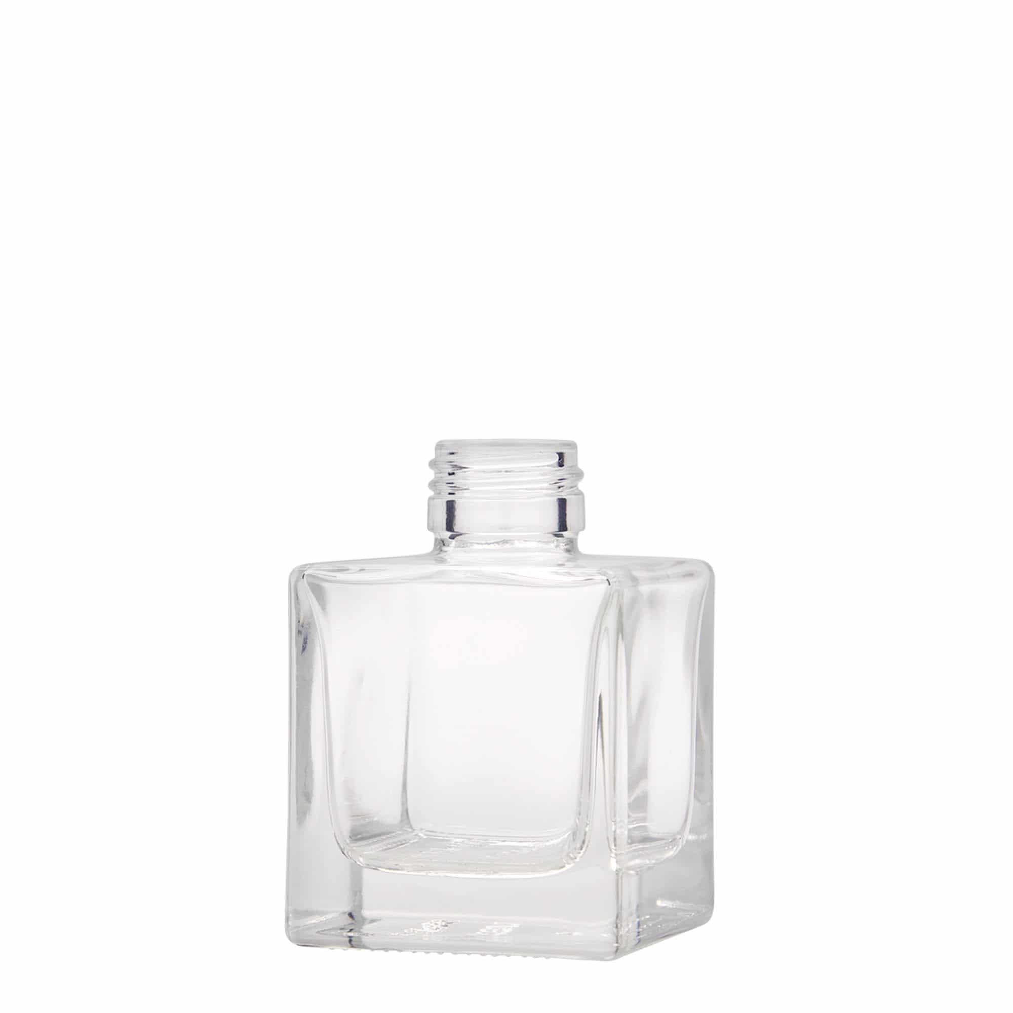 100 ml стъклена бутилка „Cube“, квадратна, затваряне: капачка PP 28