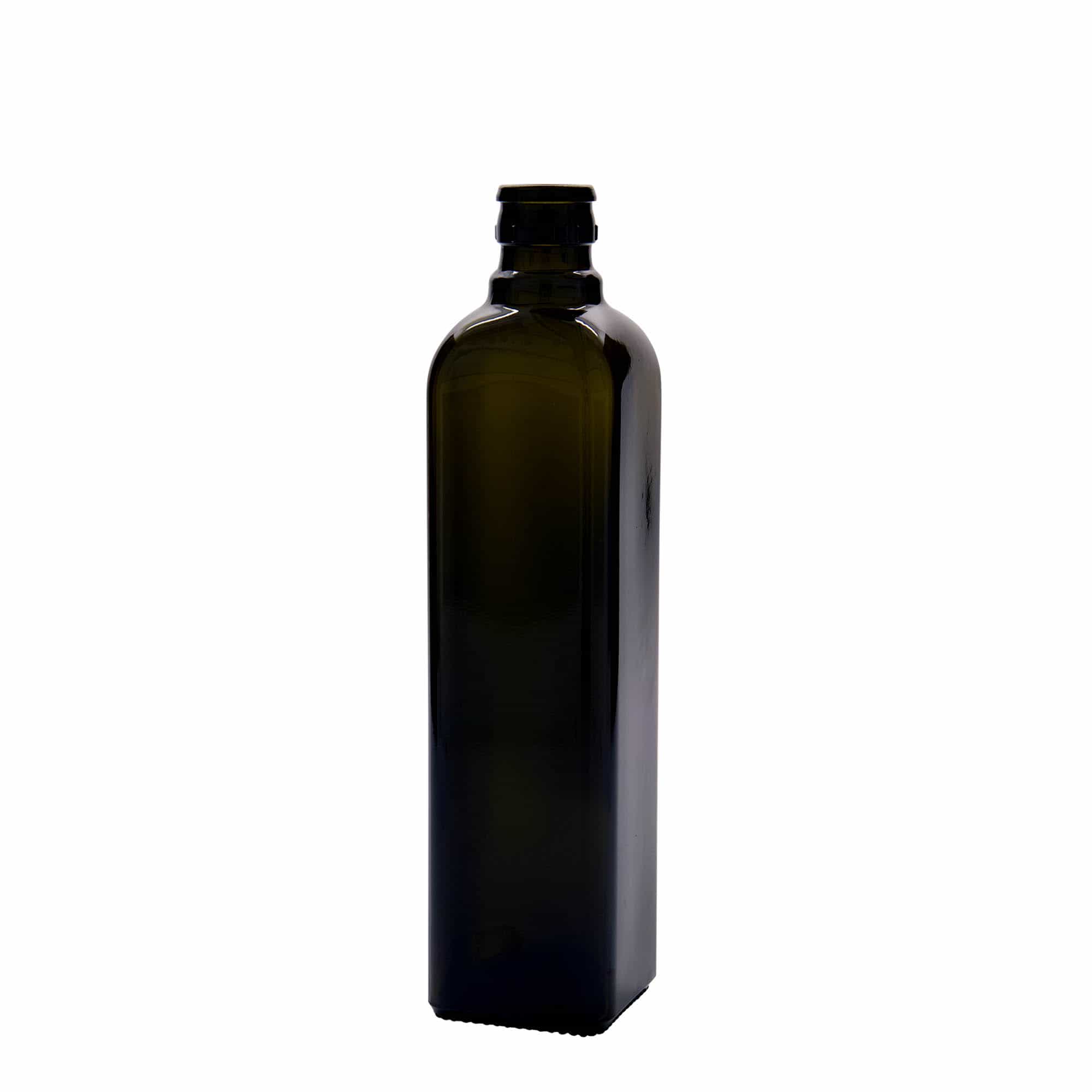 500 ml бутилка за оцет/олио „Quadra“, стъклена, квадратна, антично зелено, затваряне: без възможност за повторно пълнене