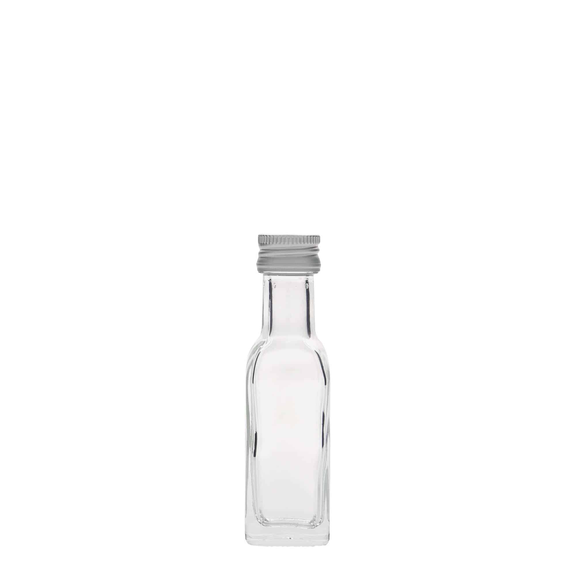 20 ml стъклена бутилка „Marasca“, квадратна, затваряне: капачка PP 18
