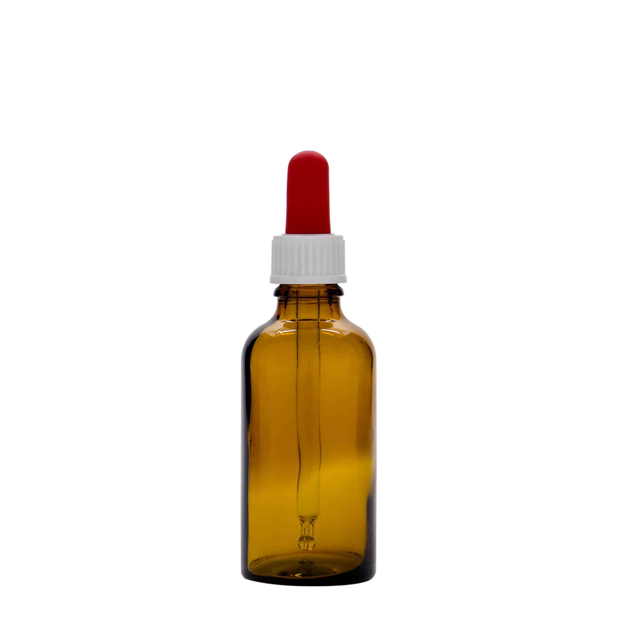 50 ml бутилка за лекарства с пипета, стъклена, червено-кафява, затваряне: винтова капачка с резба DIN 18