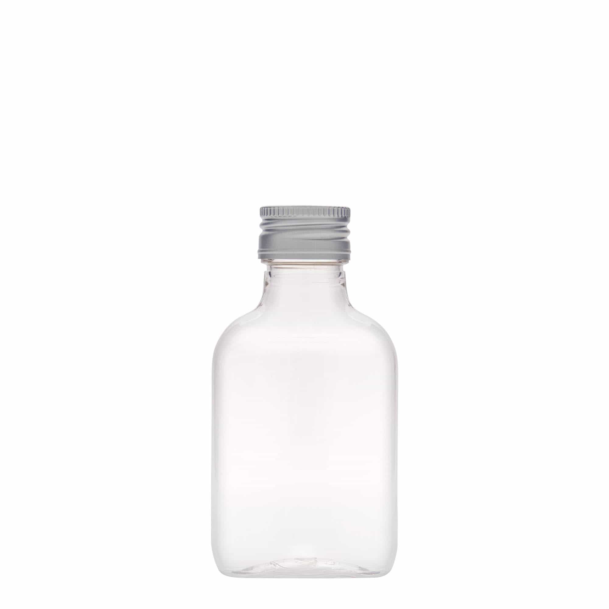 100 ml джобна бутилка, овална, PET пластмаса, затваряне: капачка PP 28