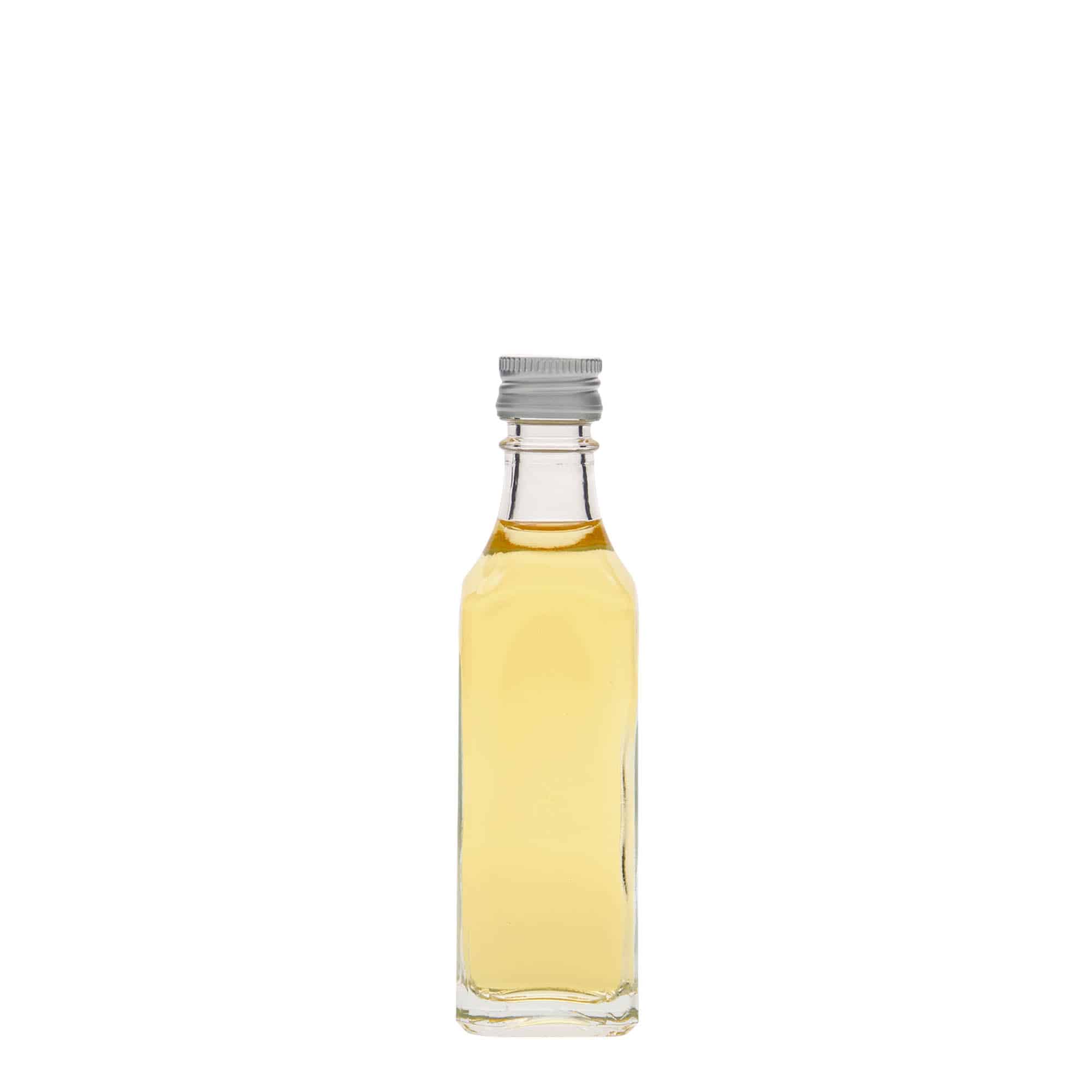 50 ml стъклена бутилка „Siena“, квадратна, затваряне: капачка PP 18