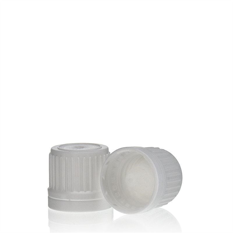 Винтова капачка с капков вметка, PE пластмаса, бяла, за гърло: DIN 18 Винтова капачка с капков вметка, PE пластмаса, бяла, за гърло: DIN 18