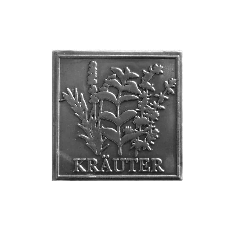 Калаен етикет „Билки“, квадратен, метален, сребрист