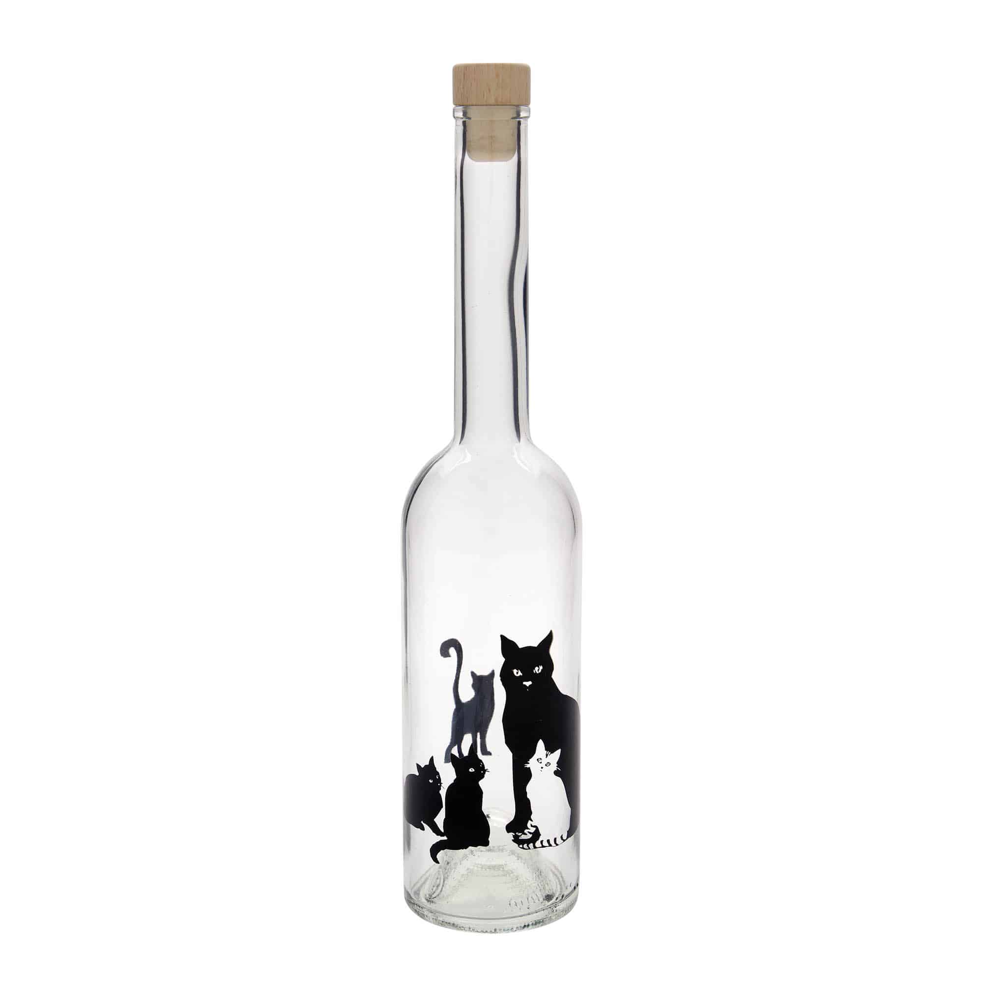 500 ml стъклена бутилка „Опера“, мотив: котки, затваряне: коркова тапа