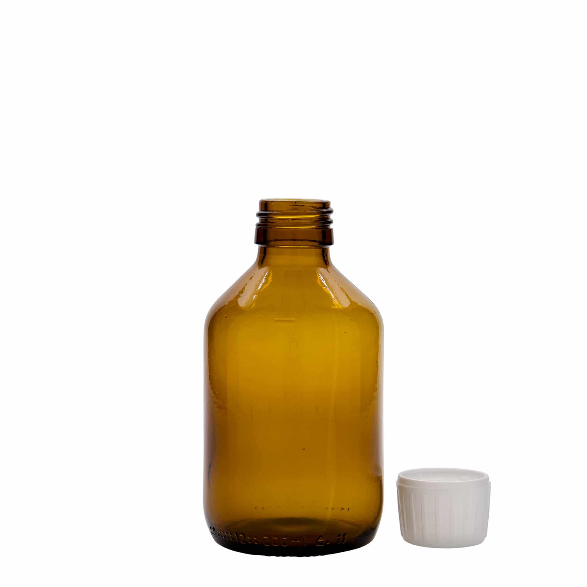 200 ml бутилка за лекарства, кафява, стъклена, затваряне: капачка PP 28