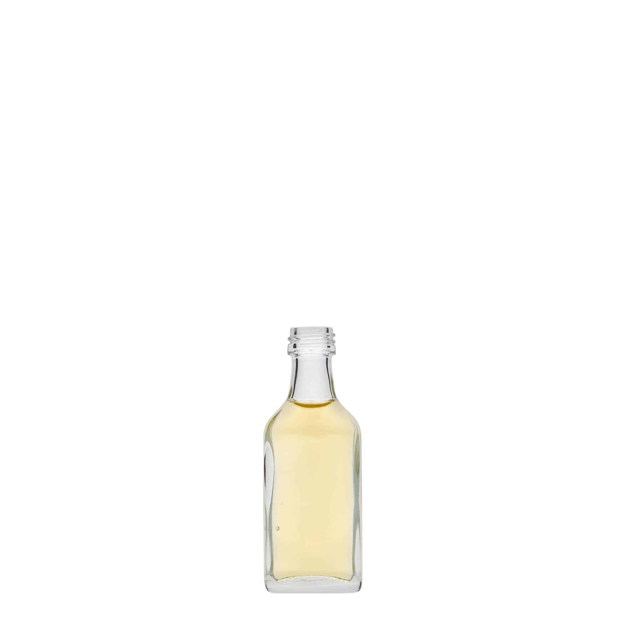 20 ml джобна бутилка, правоъгълна, стъклена, затваряне: капачка PP 18