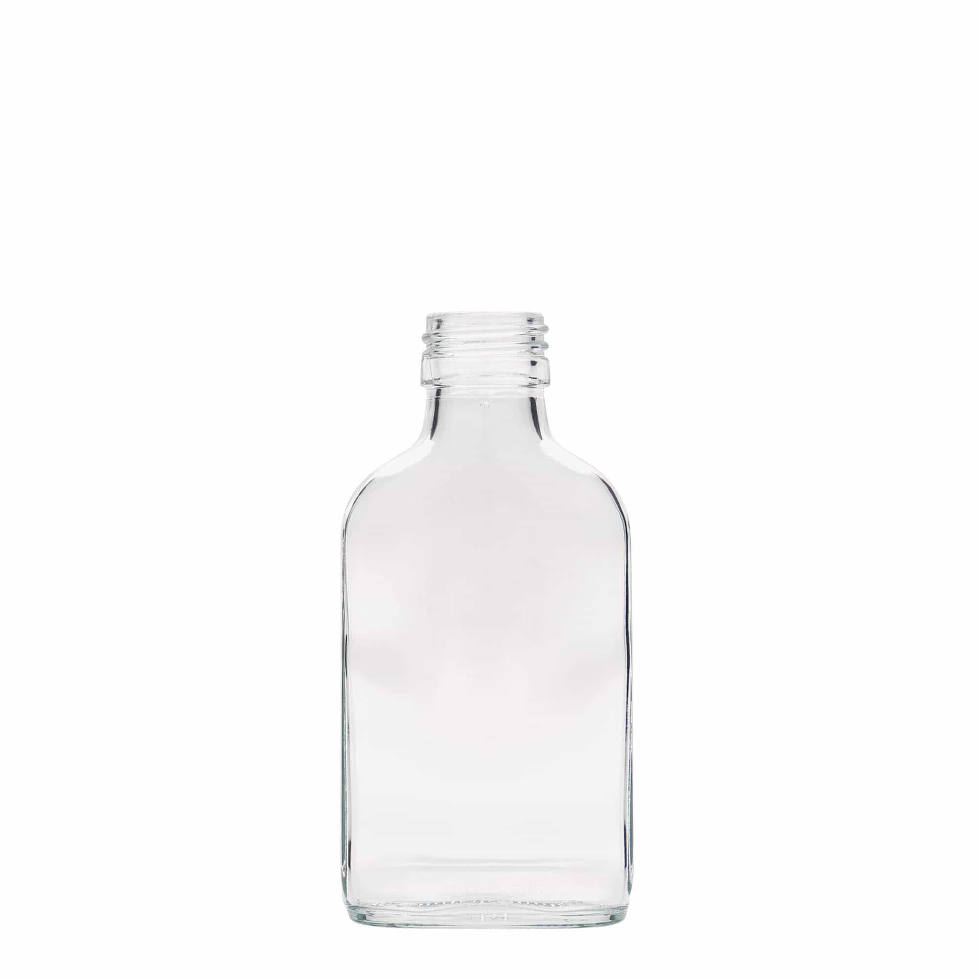 100 ml джобна бутилка, правоъгълна, стъклена, затваряне: капачка PP 28 100 ml джобна бутилка, правоъгълна, стъклена, затваряне: капачка PP 28