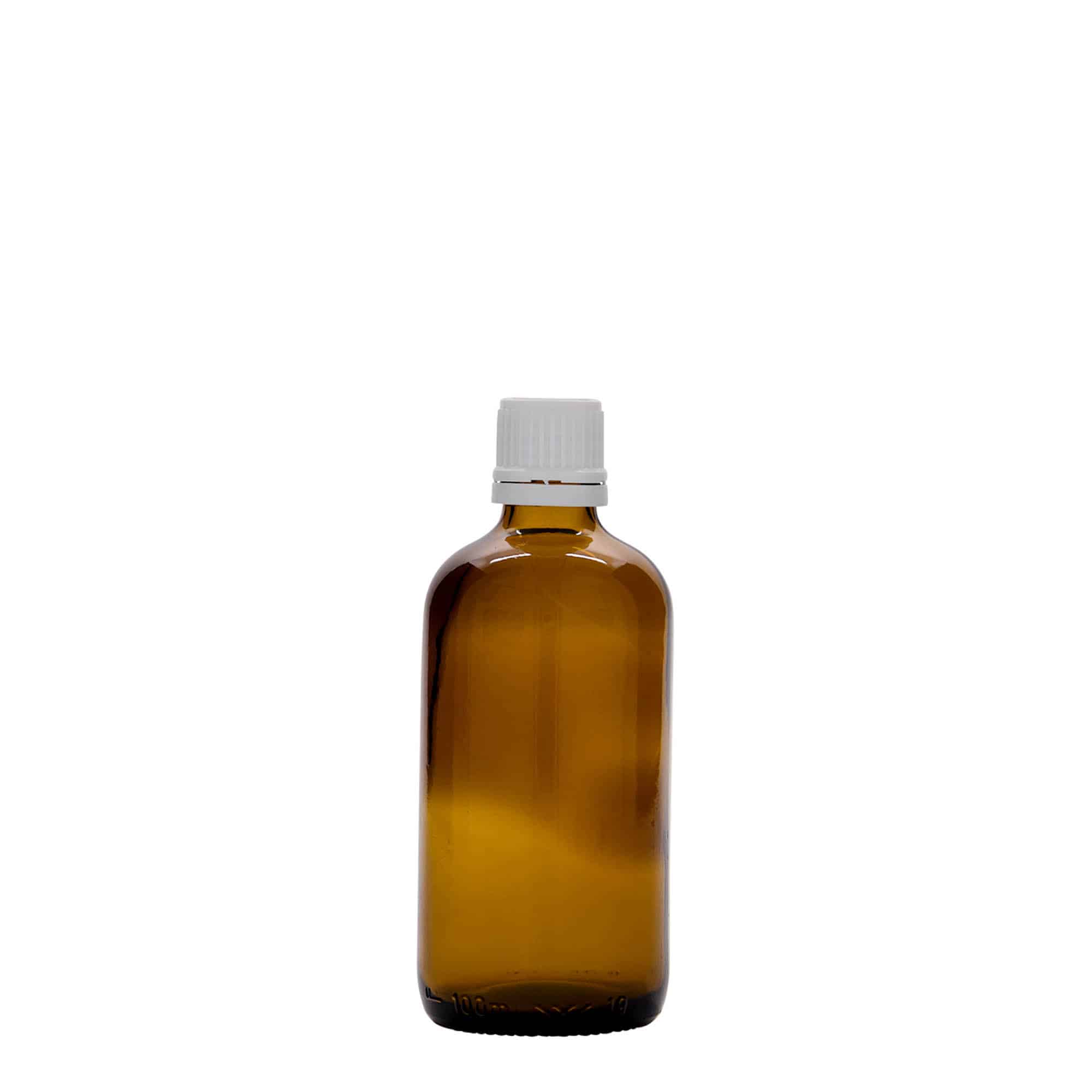100 ml бутилка за лекарства, стъклена, кафява, затваряне: винтова капачка с резба DIN 18