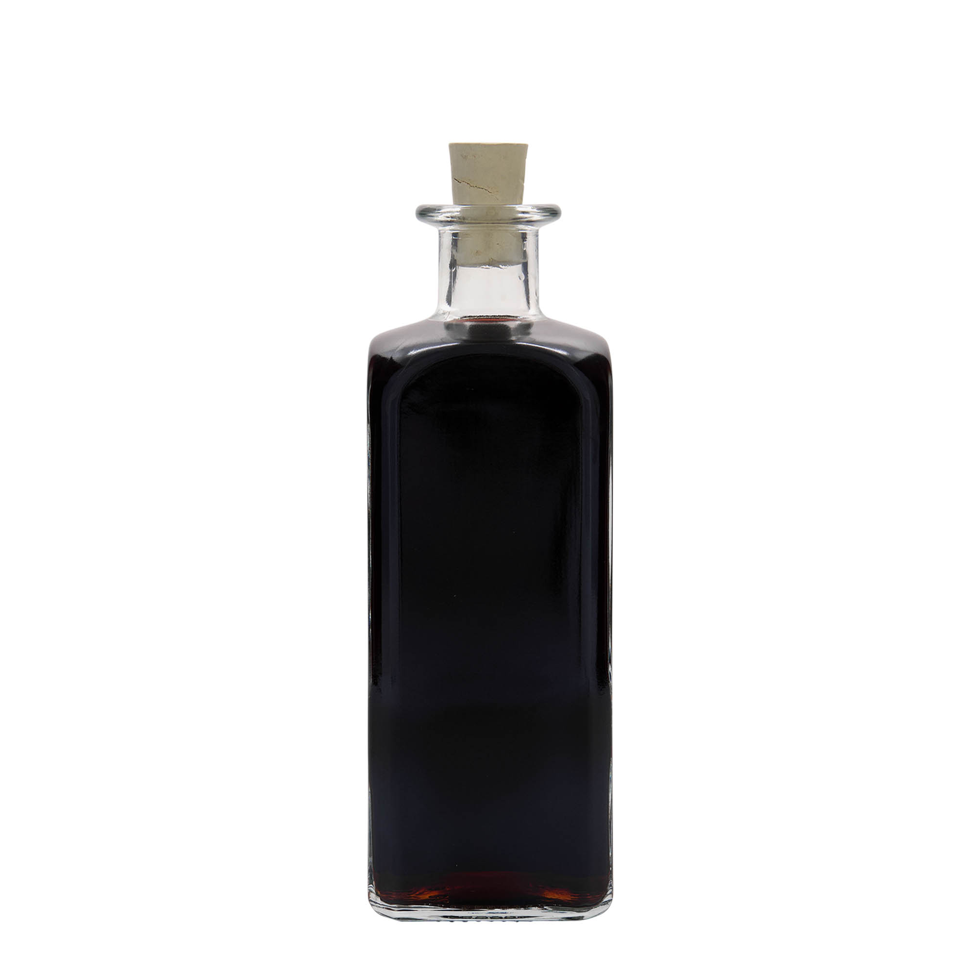 500 ml стъклена аптекарска бутилка „Carré“, квадратна, затваряне: коркова тапа