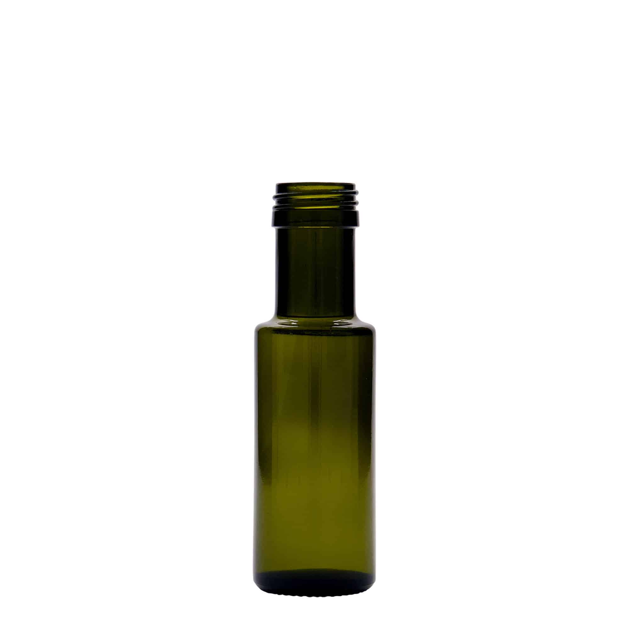100 ml стъклена бутилка „Dorica“, антично зелено, затваряне: капачка PP 31,5