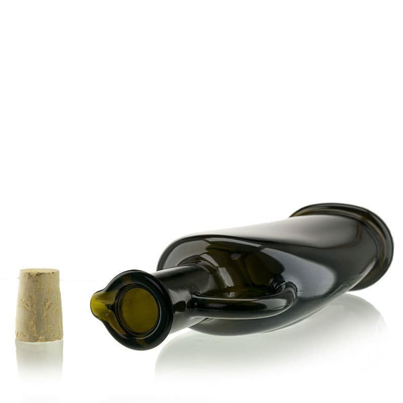 500 ml стъклена бутилка „Eleganta“, овална, антично зелено, затваряне: коркова тапа