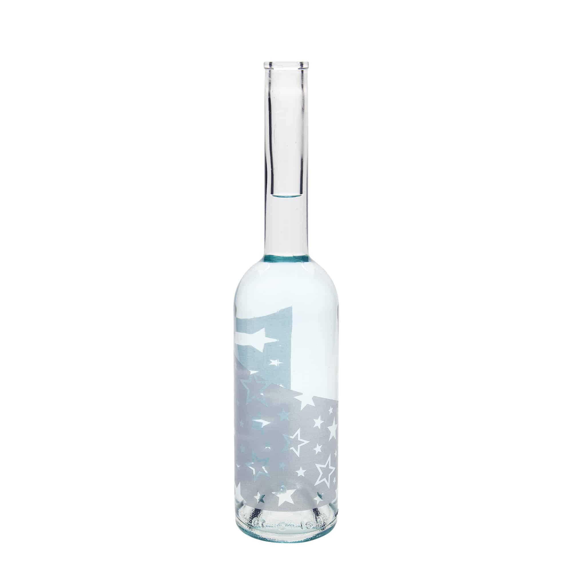 500 ml стъклена бутилка „Опера“, мотив: сребърни звезди, затваряне: коркова тапа