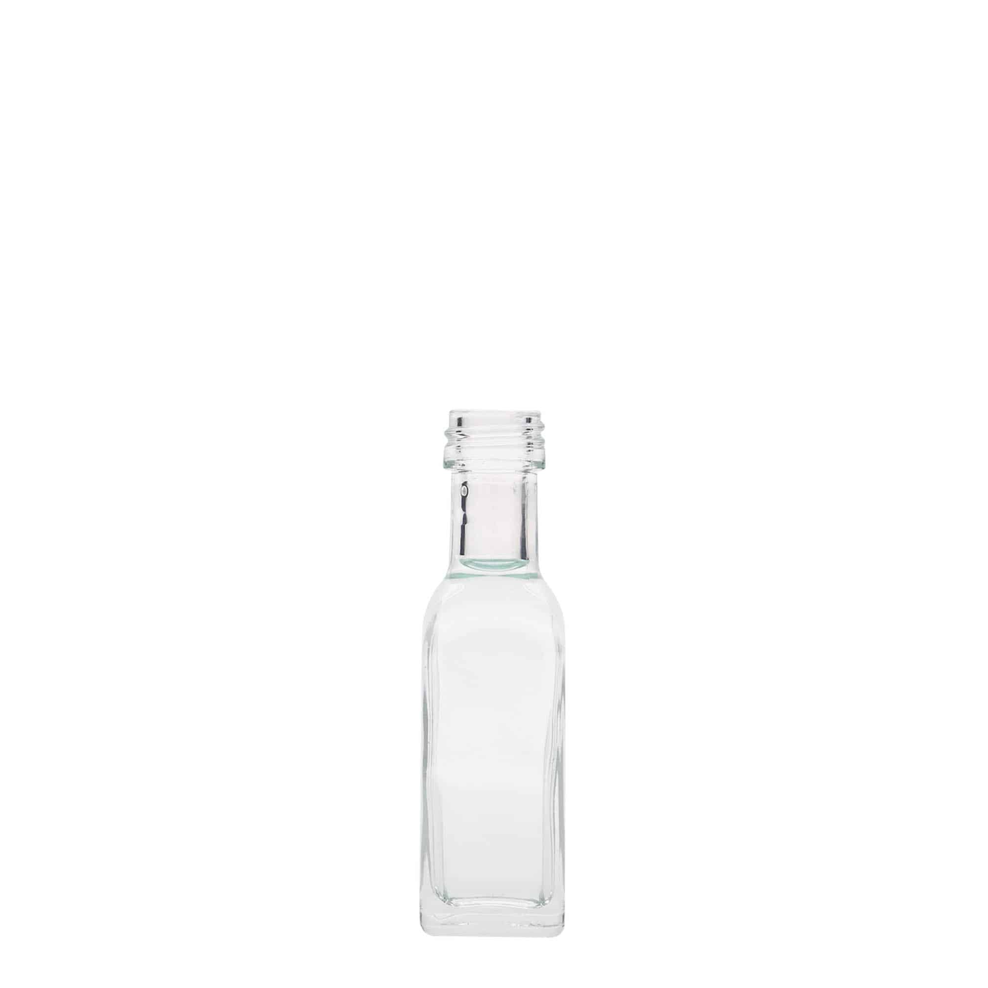 20 ml стъклена бутилка „Marasca“, квадратна, затваряне: капачка PP 18