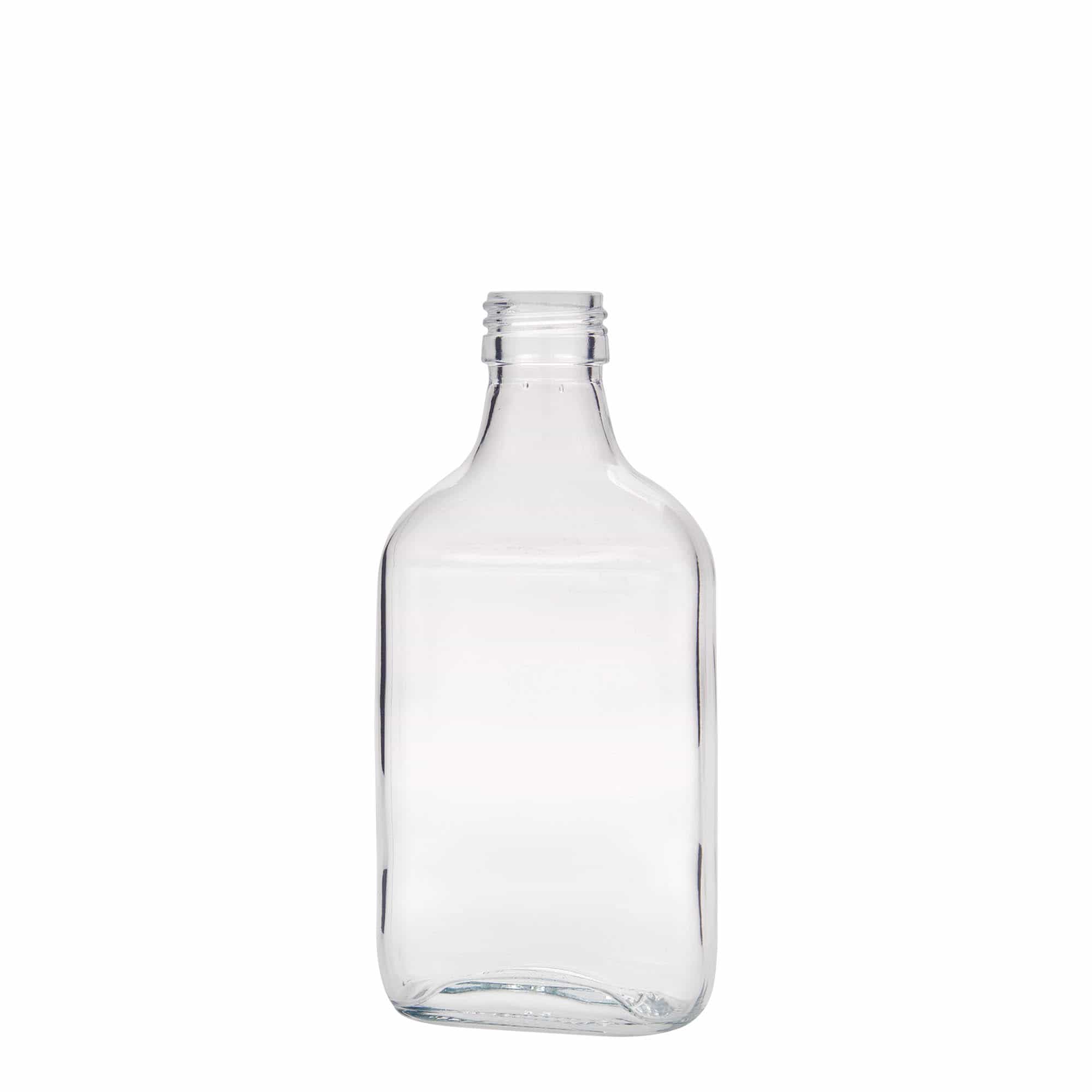 200 ml джобна бутилка, правоъгълна, стъклена, затваряне: капачка PP 28