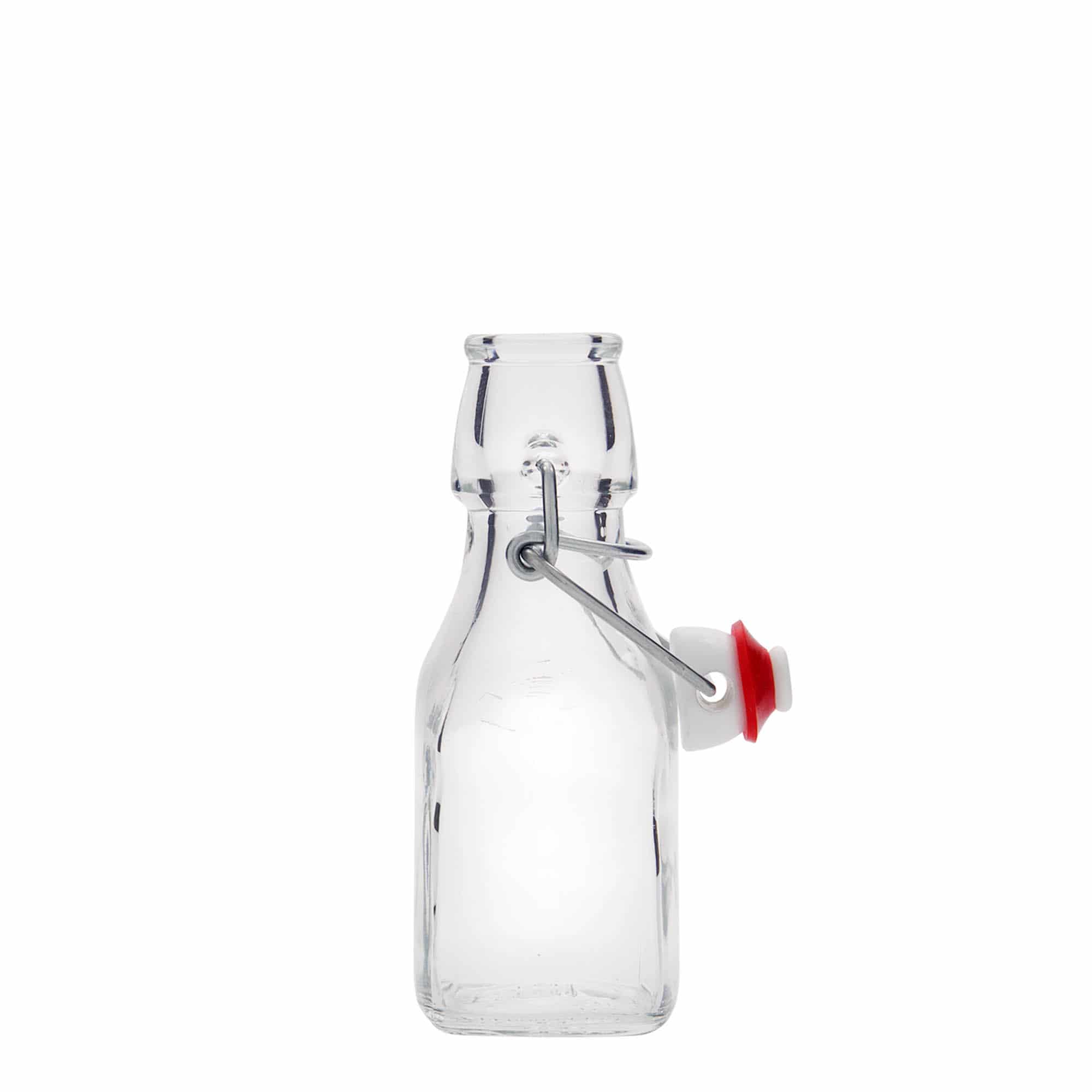 125 ml стъклена бутилка „Swing“, квадратна, затваряне: тапа с клипс