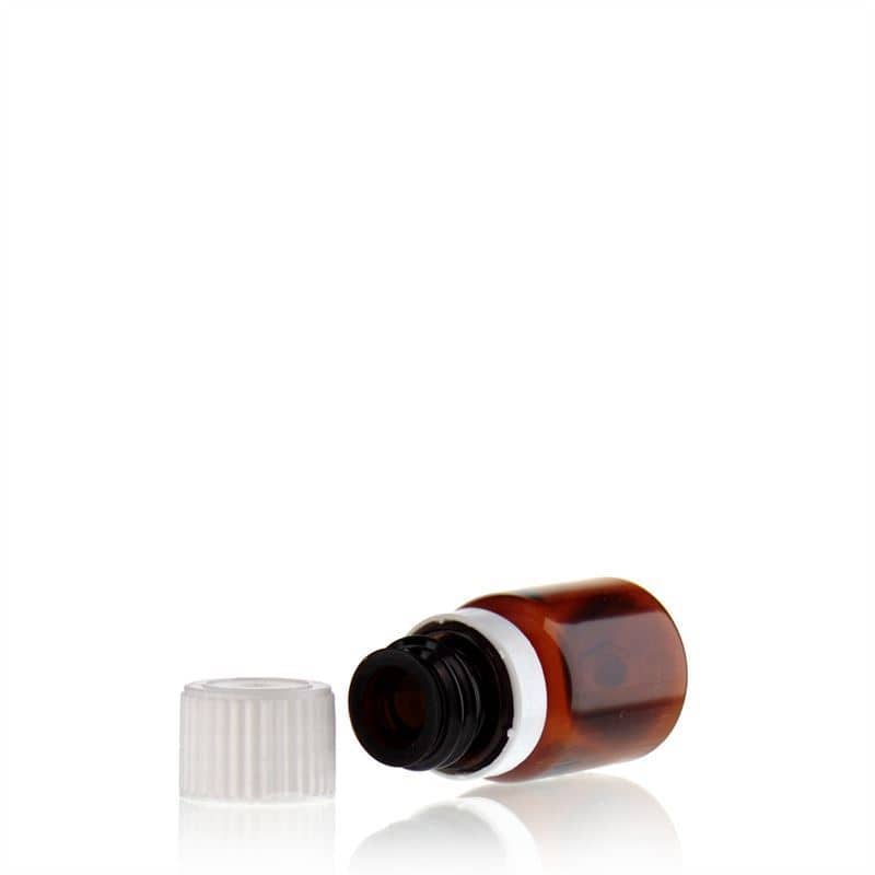 10 ml PET бутилка за лекарства „Easy Living“, кафява, пластмасова, затваряне: винтова капачка с резба DIN 18