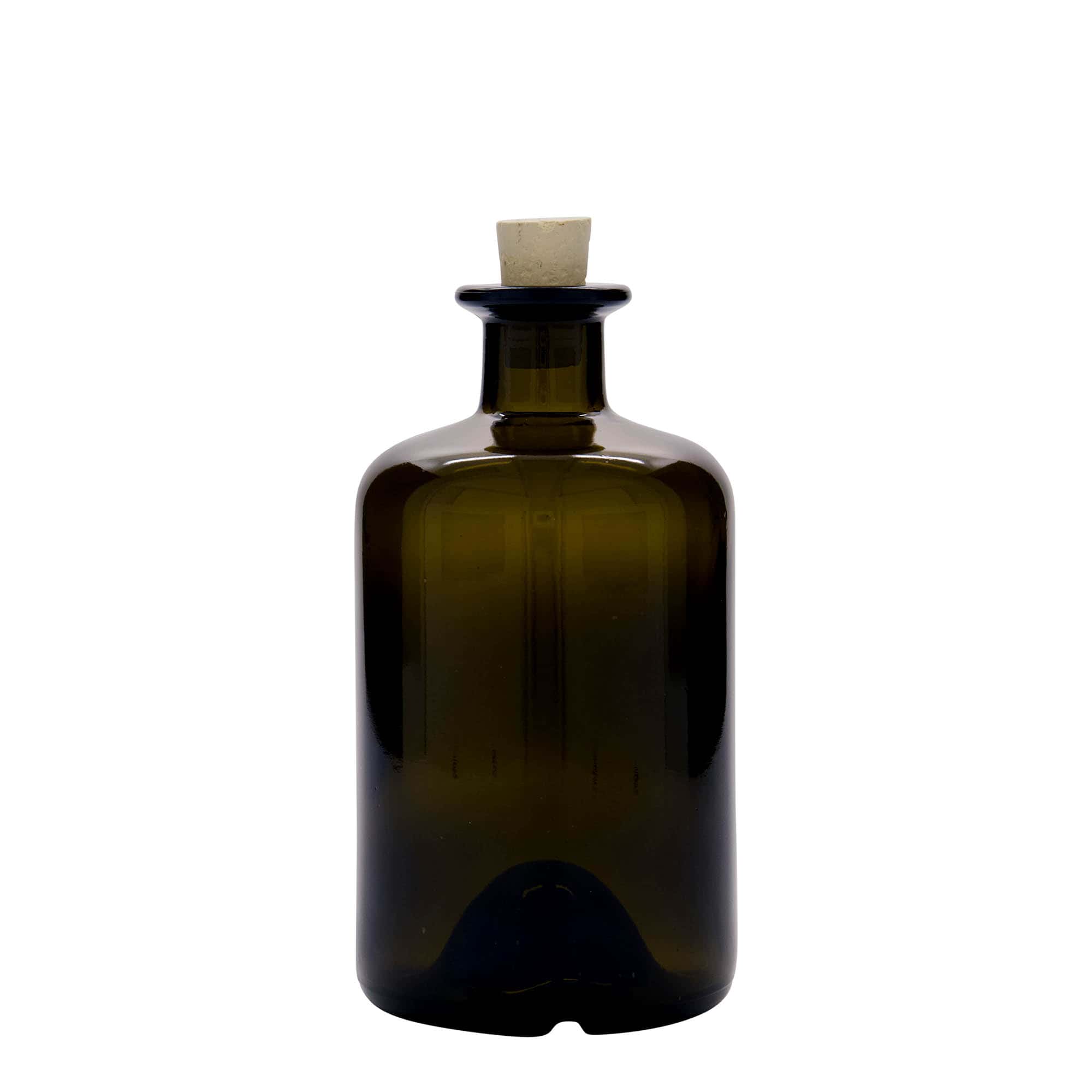 500 ml стъклена аптекарска бутилка, антично зелено, затваряне: коркова тапа