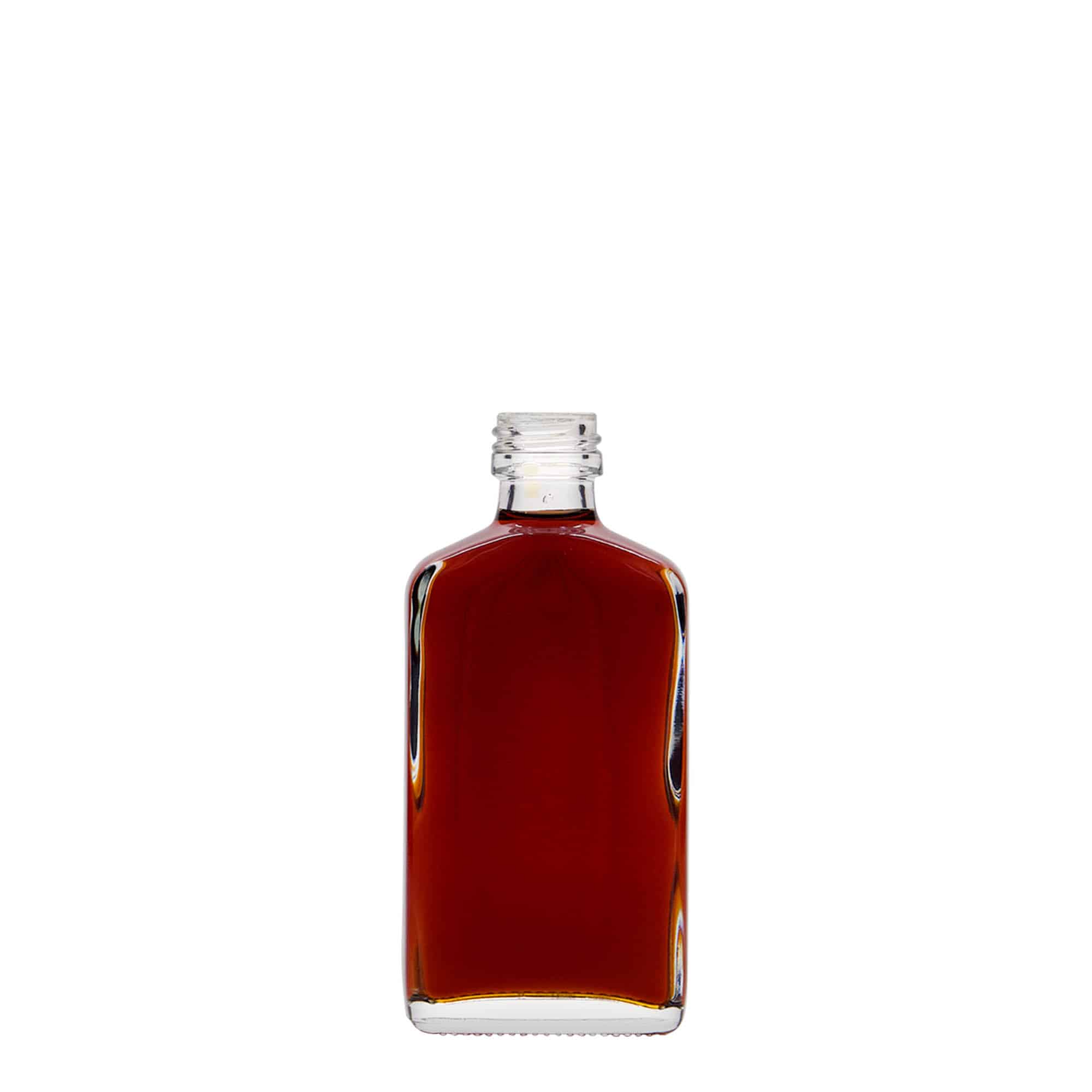 50 ml джобна бутилка, правоъгълна, стъклена, затваряне: капачка PP 18