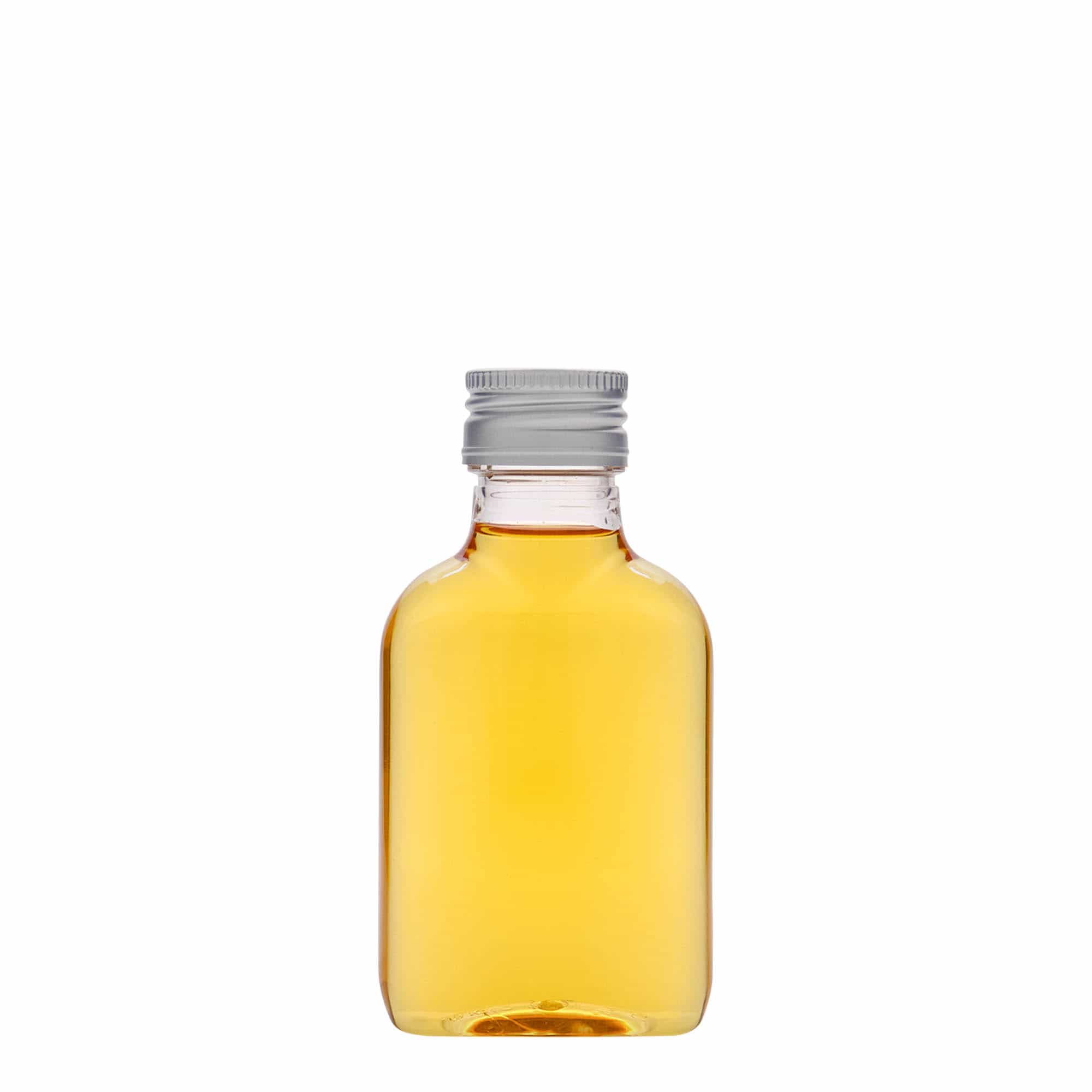 100 ml джобна бутилка, овална, PET пластмаса, затваряне: капачка PP 28